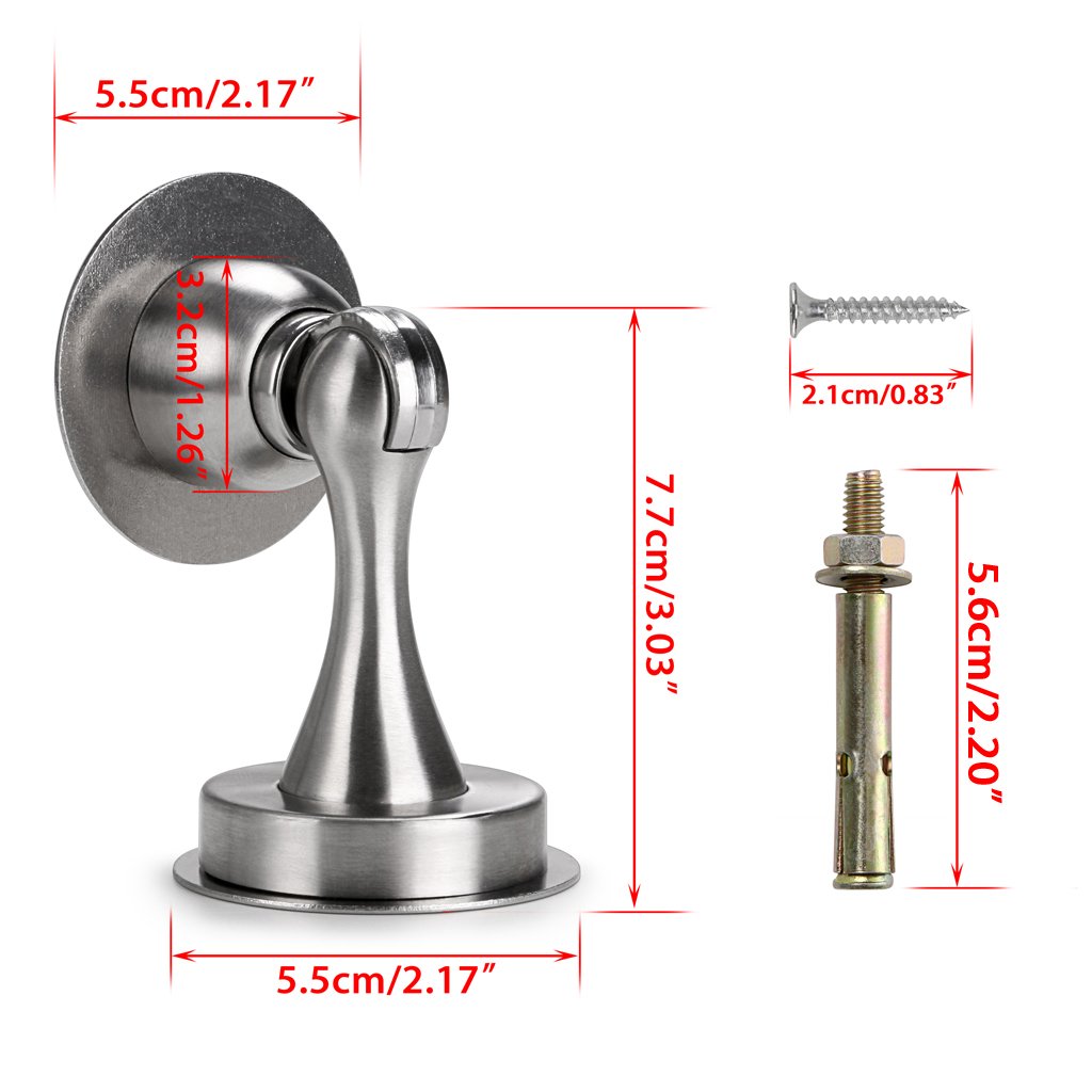 Premium Sumnacon Magnetic Door Stopper - Heavy Duty Stainless Steel Door Stop with 3M Adhesive & Screws for Wall/Floor Installation (Silver) - Perfect for Homes, Offices, and Commercial Spaces