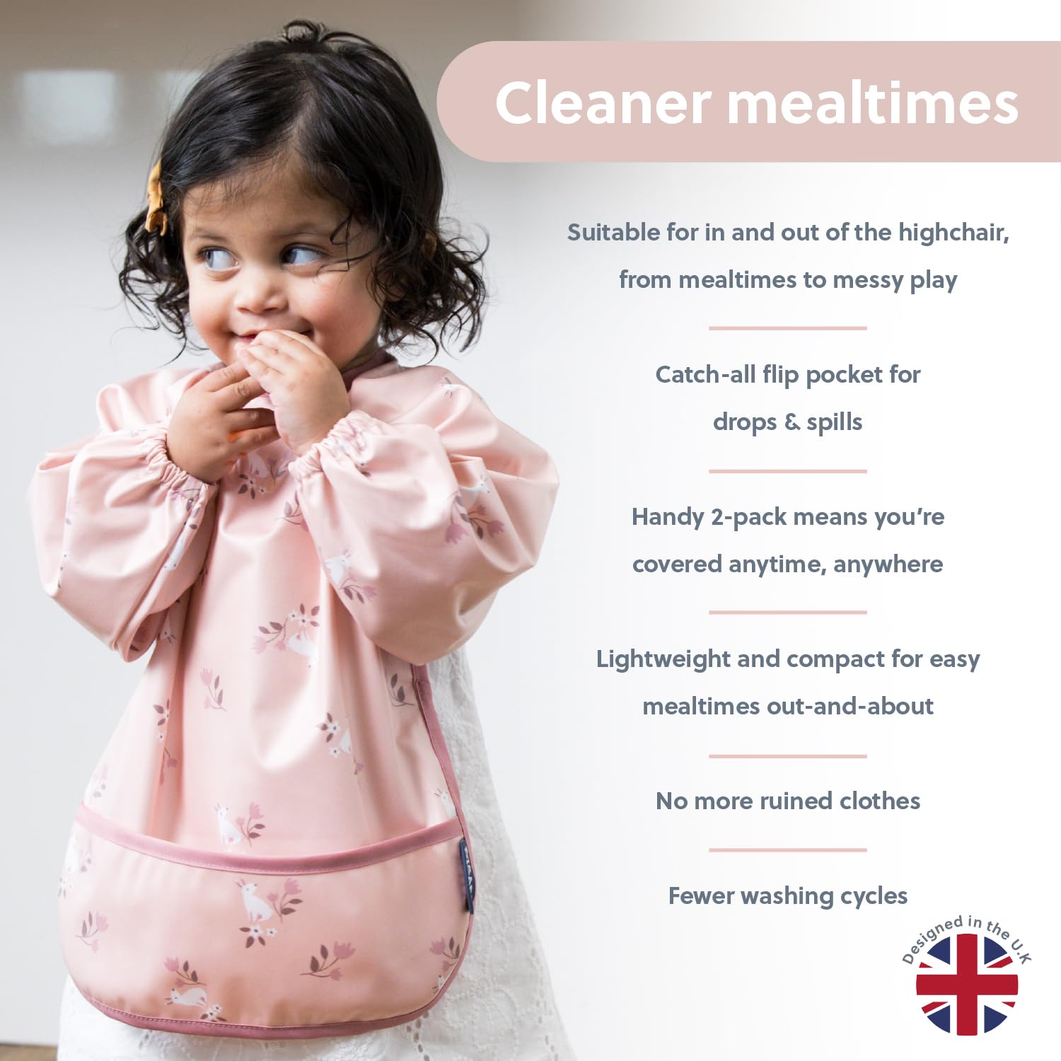 BIBaDO Mess Proof Baby Bib - 2 Pack Long Sleeve Waterproof Bibs for Toddlers (6 Months to 3 Years) | Machine Washable | Perfect for Mealtime & Self-Feeding Practice