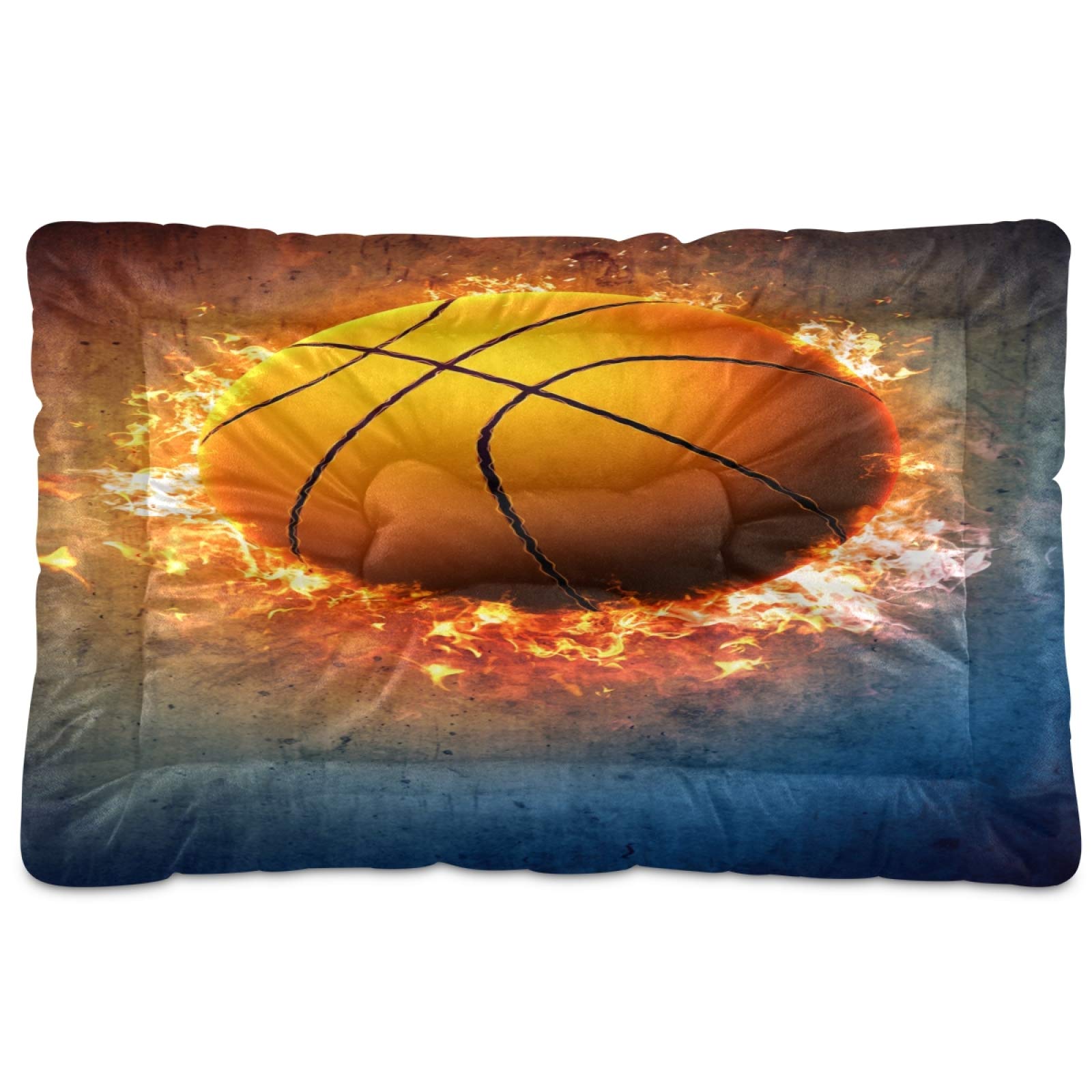 KEEPREAL Burning Basketball Design Dog Bed & Cat Bed - Ultra Soft, Comfortable Rectangle Pet Bed for Small, Medium, Large Dogs - Calming Pet Mat 36x24 Inches - Perfect for Living Room, Bedroom & Pet Play Areas
