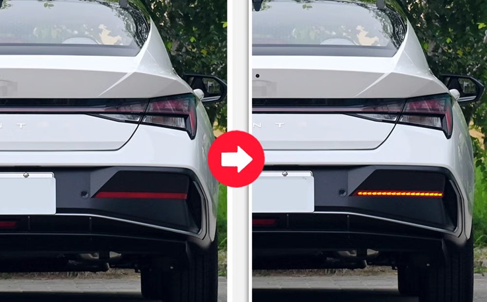 2024 Hyundai Elantra Dark Red Full LED Rear Bumper Reflectors with Sequential Turn Signals - Enhanced Safety & Style for Night Driving & Custom Car Mods