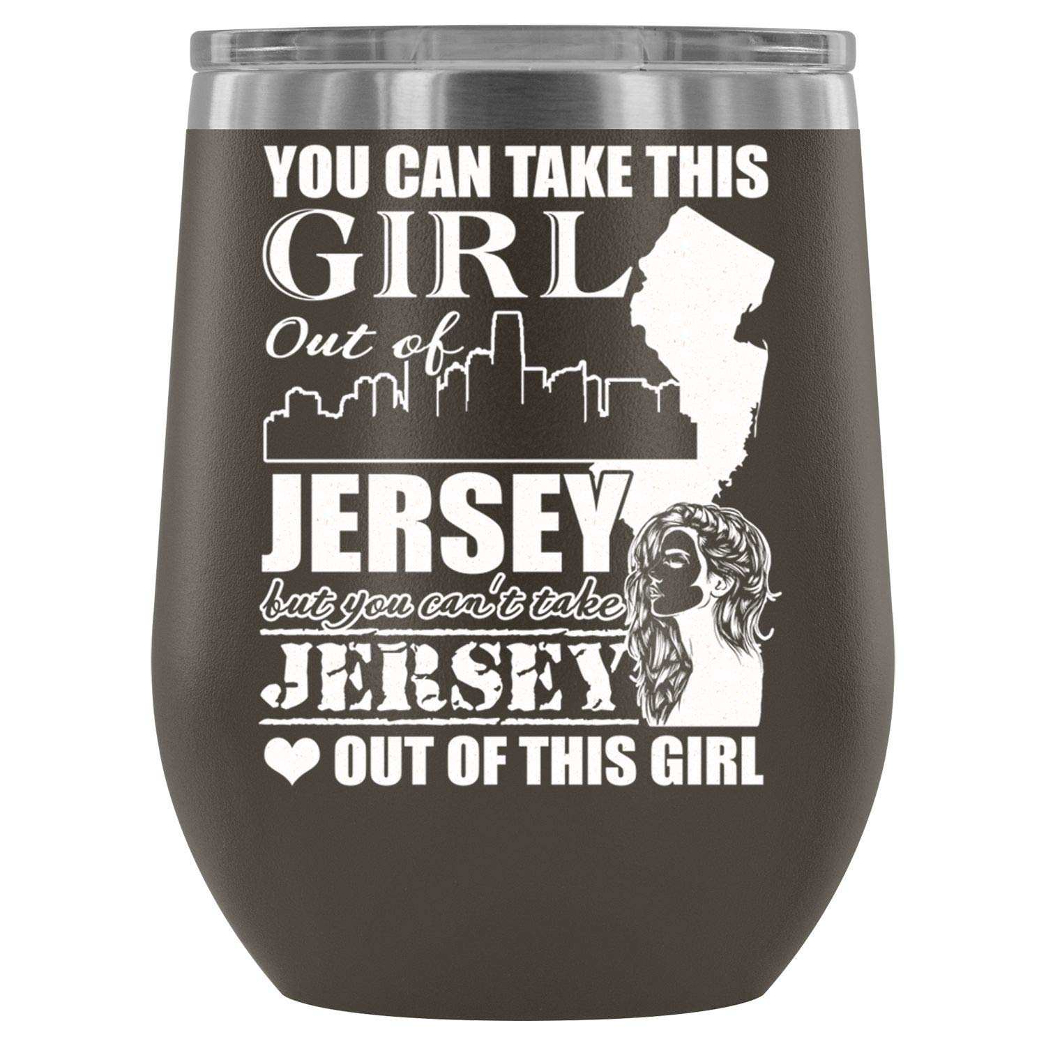 Stainless Steel Stemless Wine Tumbler with Lid - 12oz Pewter Jersey Girls Wine Cup for Red Wine, Cocktails, Outdoor Parties & Home Entertaining