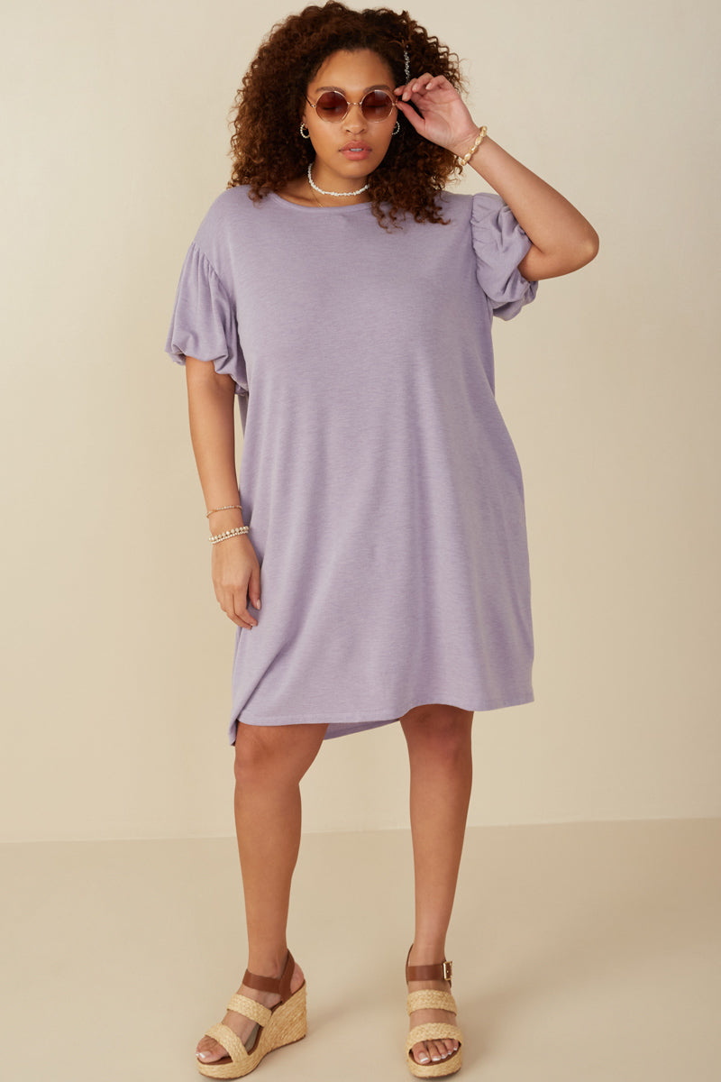 Stylish Gathered Puff Sleeve French Terry Knit Dress for Women | Comfortable Casual & Lounge Wear | Perfect for Brunch, Office, and Weekend Outings