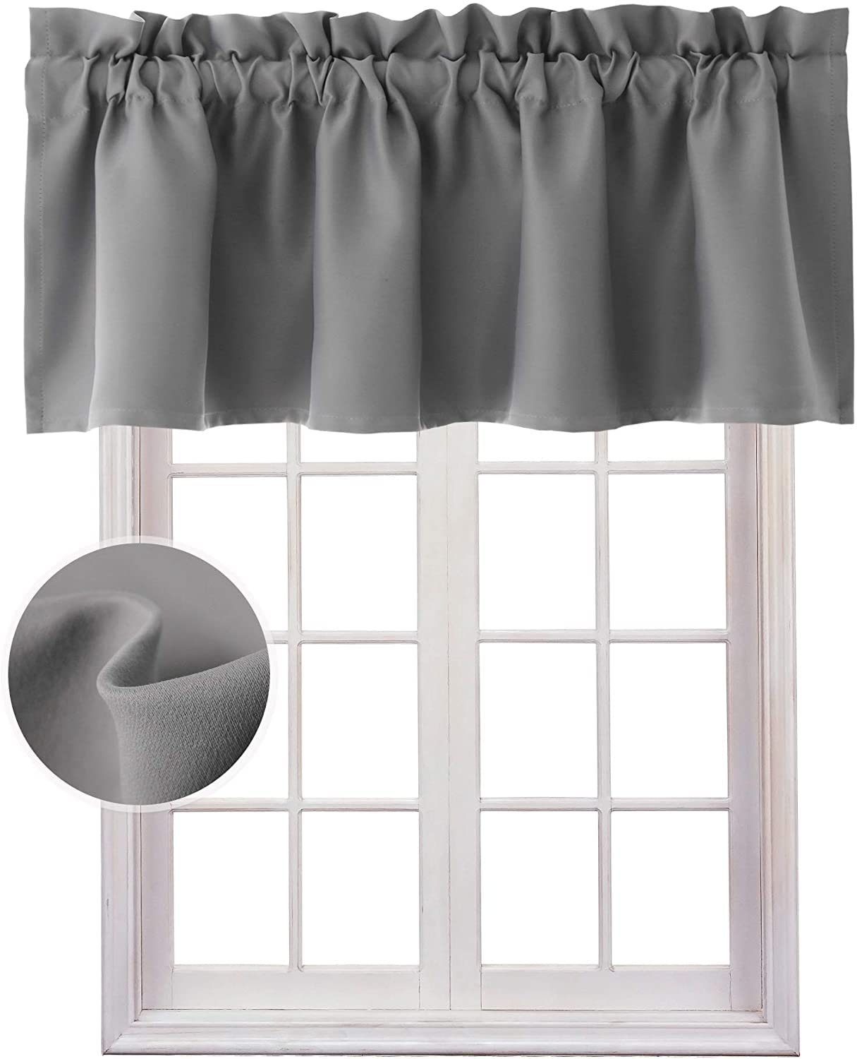 Thermal Insulated Blackout Kitchen Valance Curtains - Solid Grey Window Treatment, 42 x 12 Inches (1 Panel) for Home Decor & Sun Protection - Perfect for Kitchens, Dining Rooms & Small Windows
