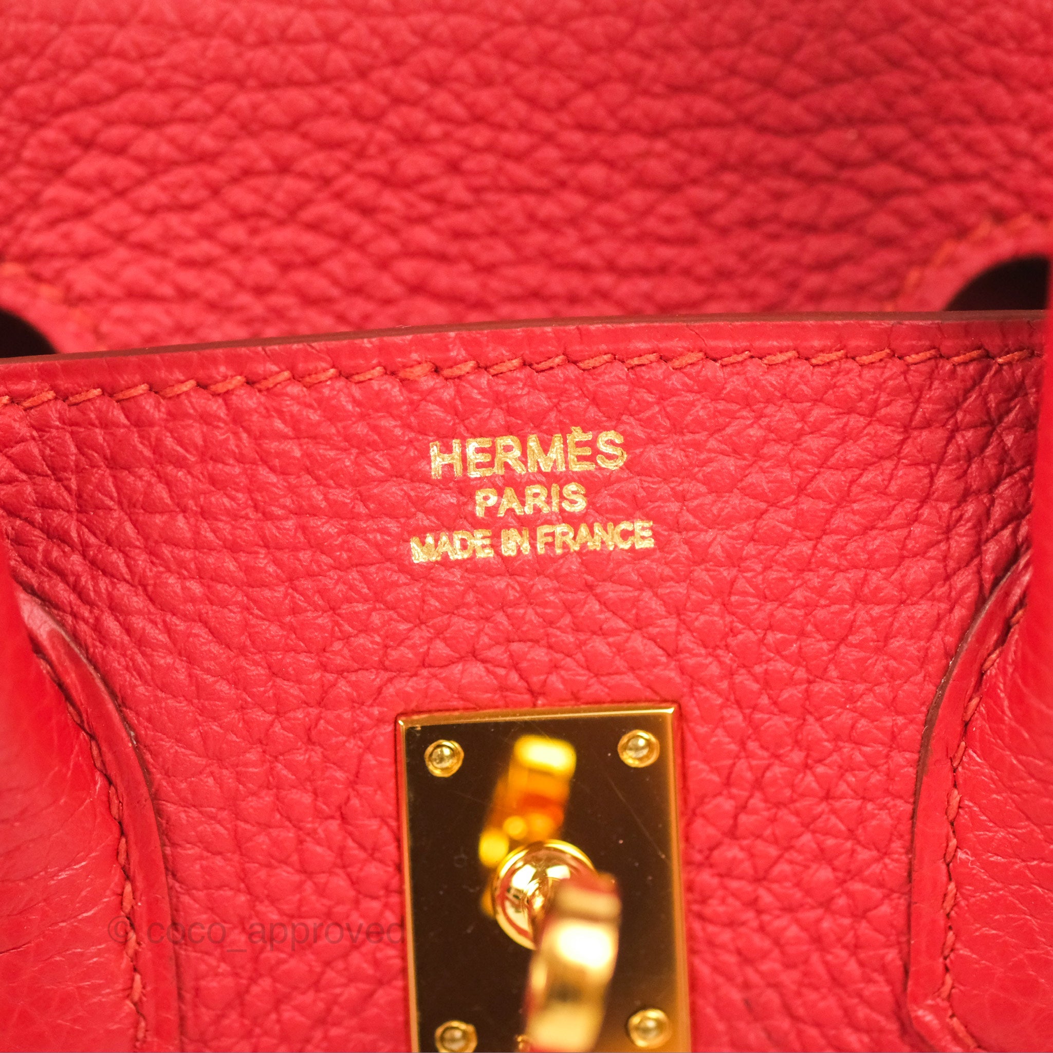 Hermes Birkin 25 Togo Leather Handbag in Rouge Vermillon with Gold Hardware - Luxury Designer Purse for Women, Perfect for Work, Travel & Special Occasions