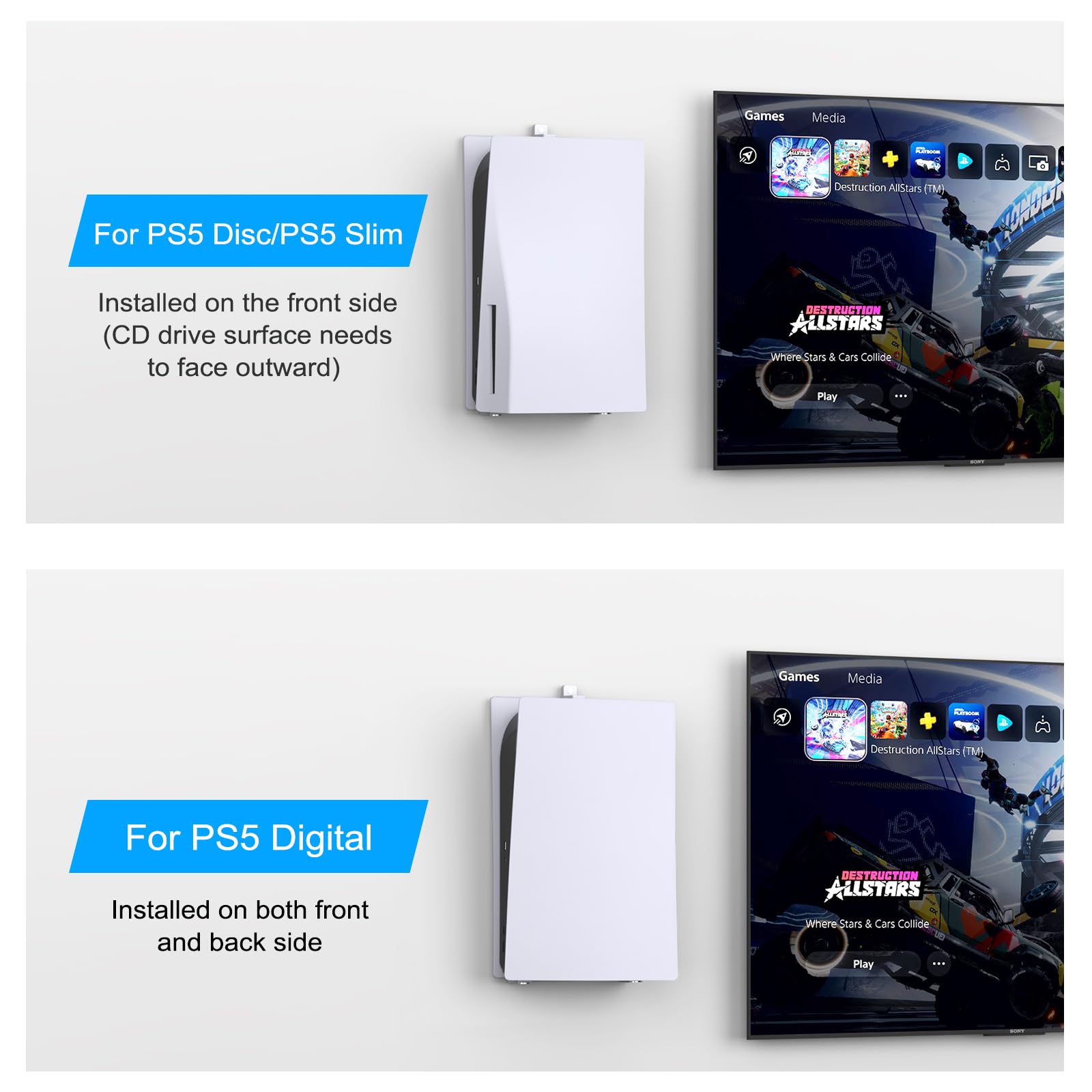 PS5 Wall Mount Bracket - Universal Stand for PS5, PS5 Slim & PS5 Pro - Compatible with PlayStation 5 Disc & Digital Edition - Perfect for Gaming Room, Bedroom & Living Room Setup