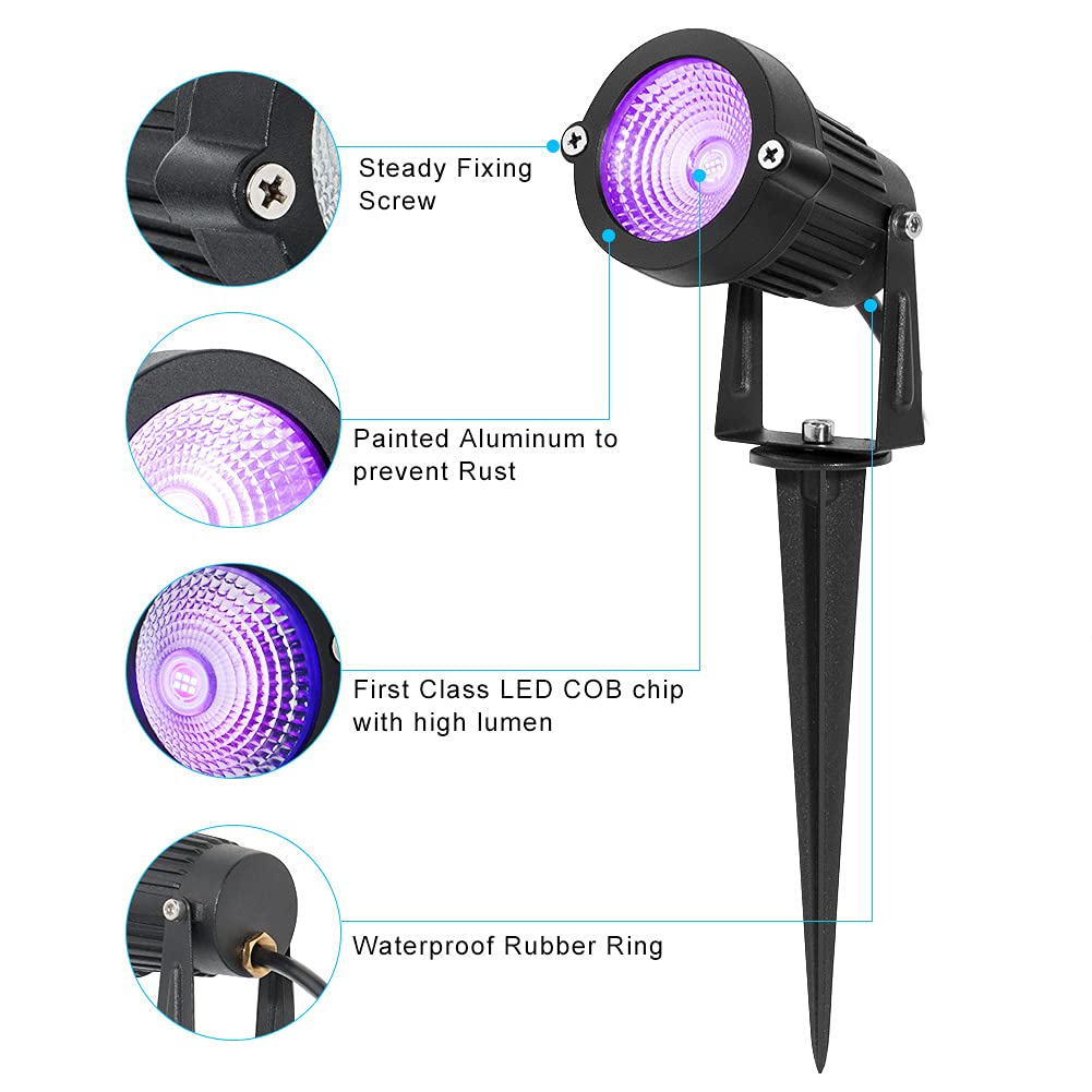 **Waterproof UV LED Blacklight Landscape Lights for Halloween - Outdoor Plug-in Black Light Spotlight with Spike Stand for Pathway, Garden, Yard, Lawn - Perfect for Halloween Decorations & Party Lighting**