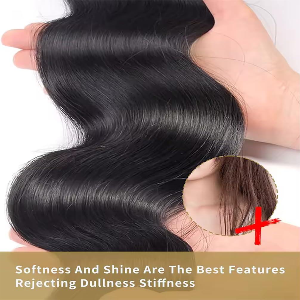 16A 100% Unprocessed Brazilian Virgin Remy Human Hair Bundles - Body Wave (16 18 20 22 Inch) for Black Women - Natural Color Wavy Hair Extensions for Styling, Weaving & Protective Hairstyles