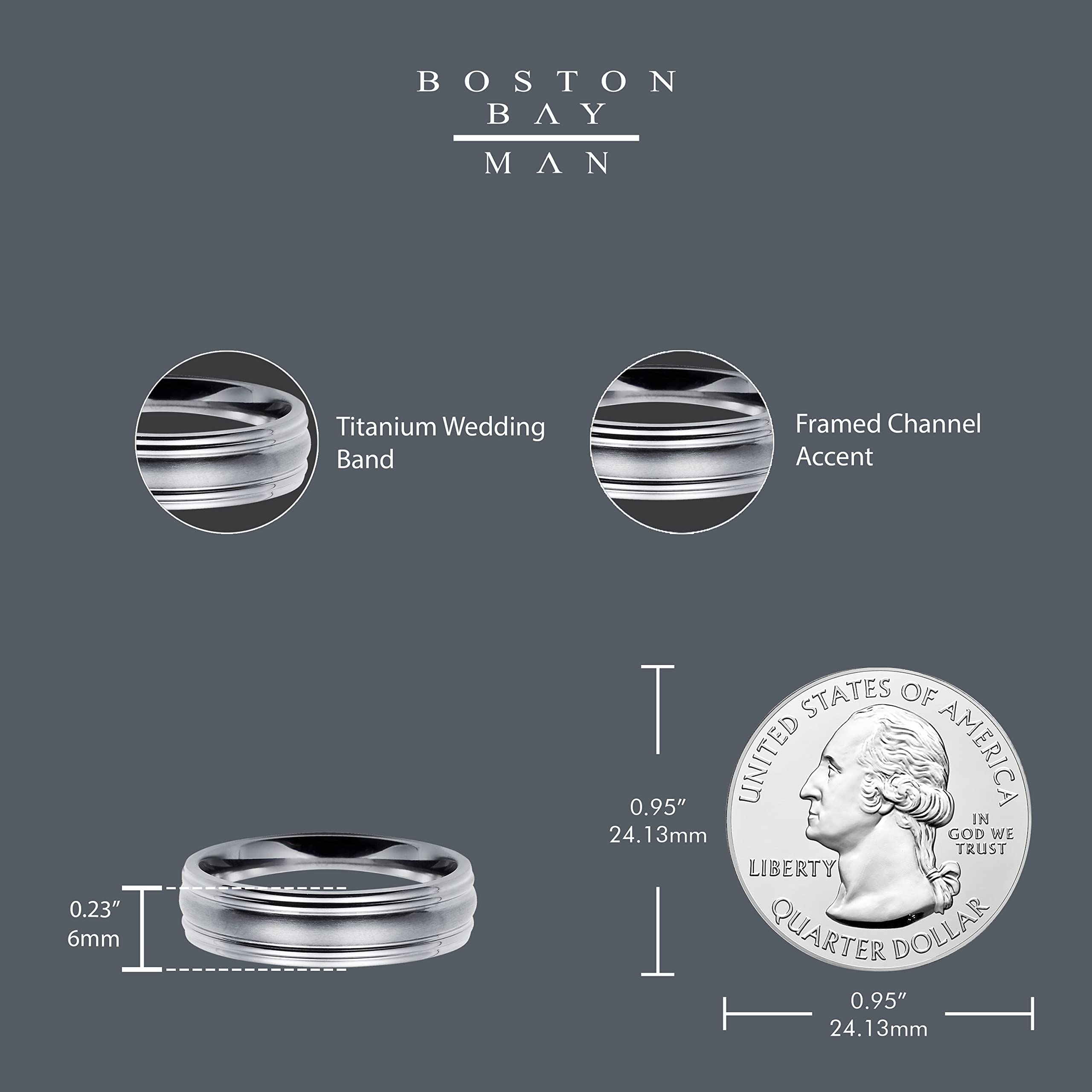 Boston Bay Diamonds Silver Titanium Unisex Comfort Fit Wedding Band & Fashion Ring for Men & Women - 6mm & 7mm Width Options - Perfect for Engagement, Anniversary & Everyday Wear