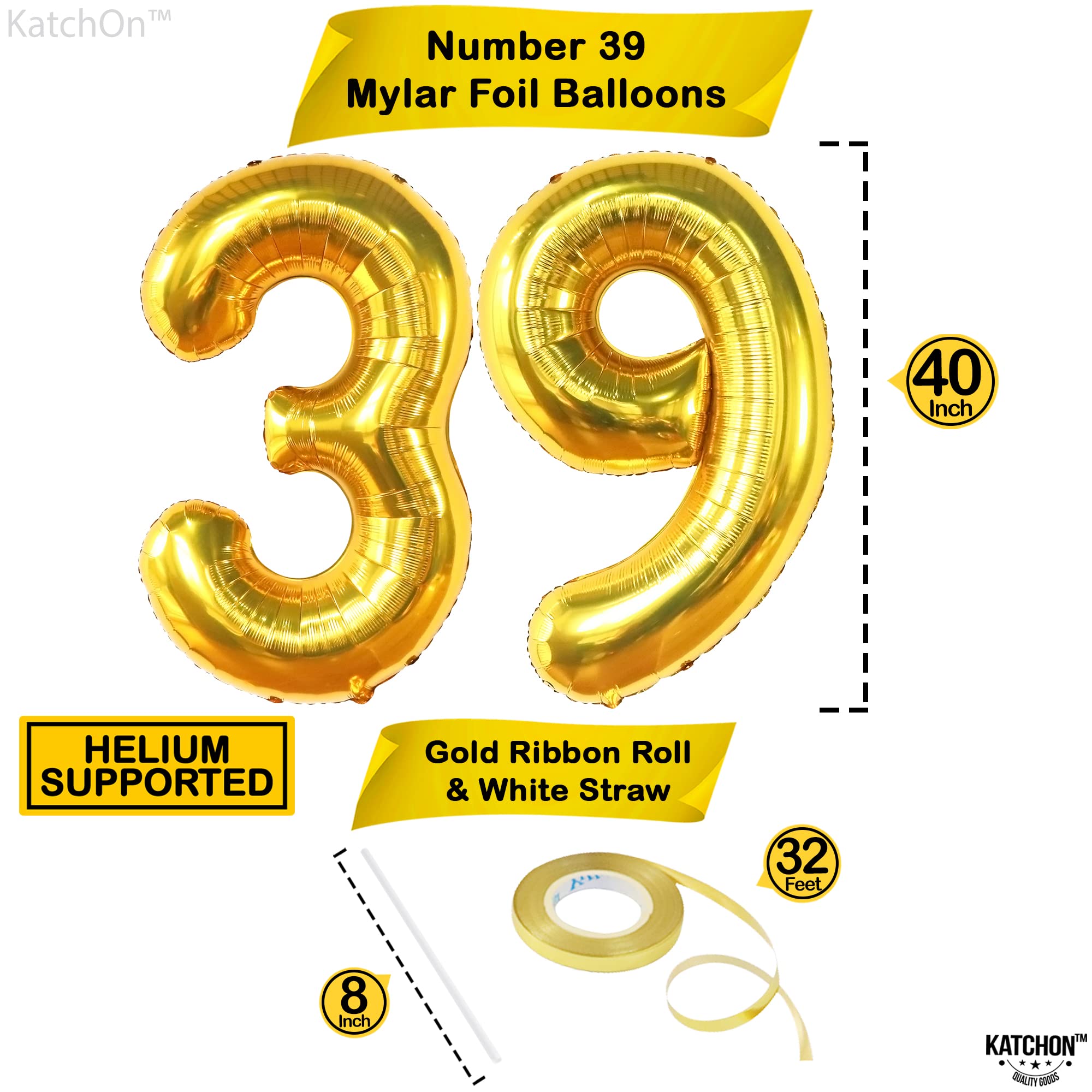 KatchOn 40 Inch Gold Number 39 Balloons - Giant 39th Birthday Decorations for Men & Women | Party Supplies for Anniversary, Milestone Celebration, Photo Backdrop