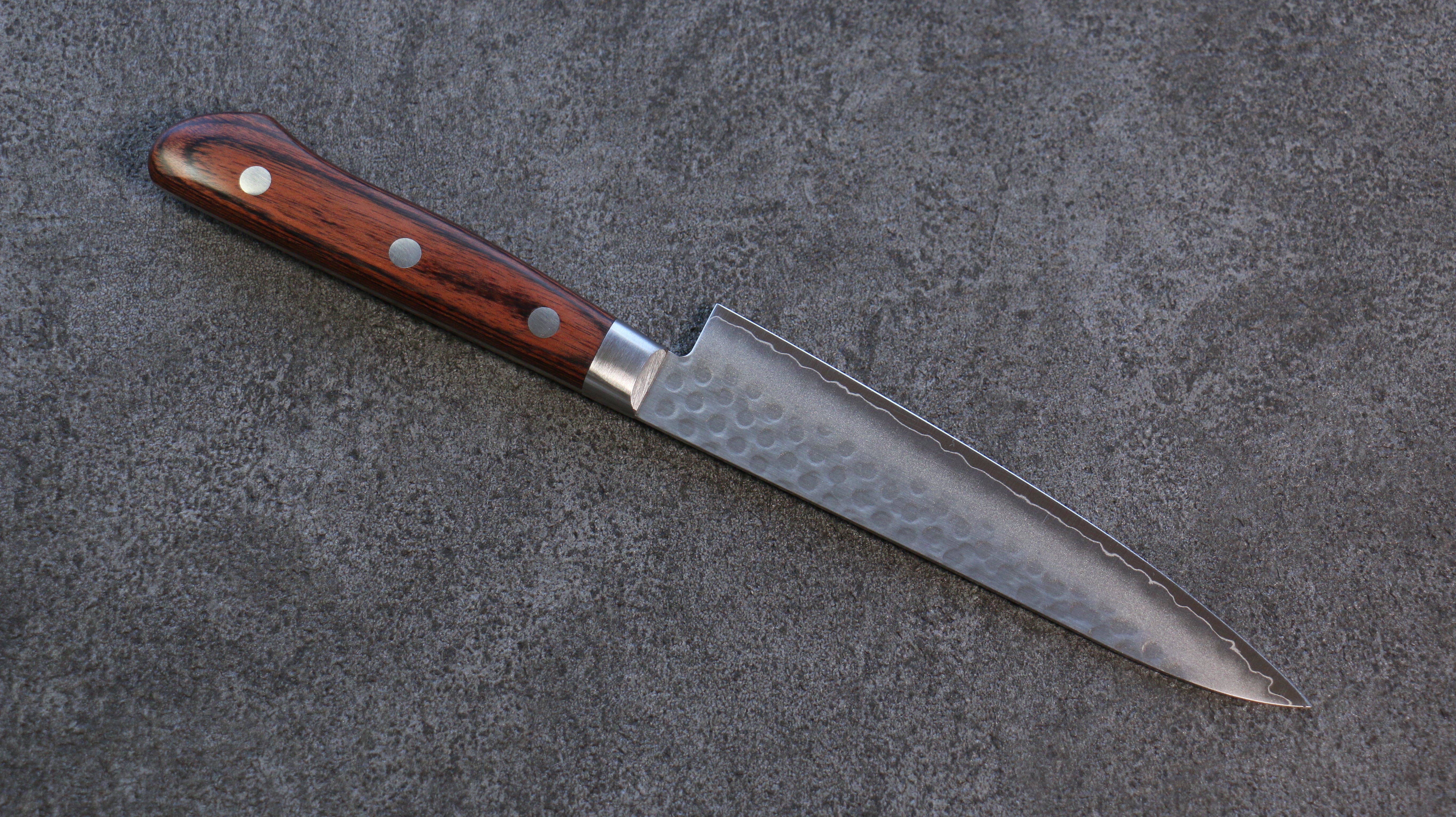 Premium Seisuke Swedish Steel Hammered Petty Utility Knife 150mm - Razor Sharp Japanese Kitchen Knife with Mahogany Handle for Slicing, Dicing & Precision Cutting - Perfect for Chefs & Home Cooks