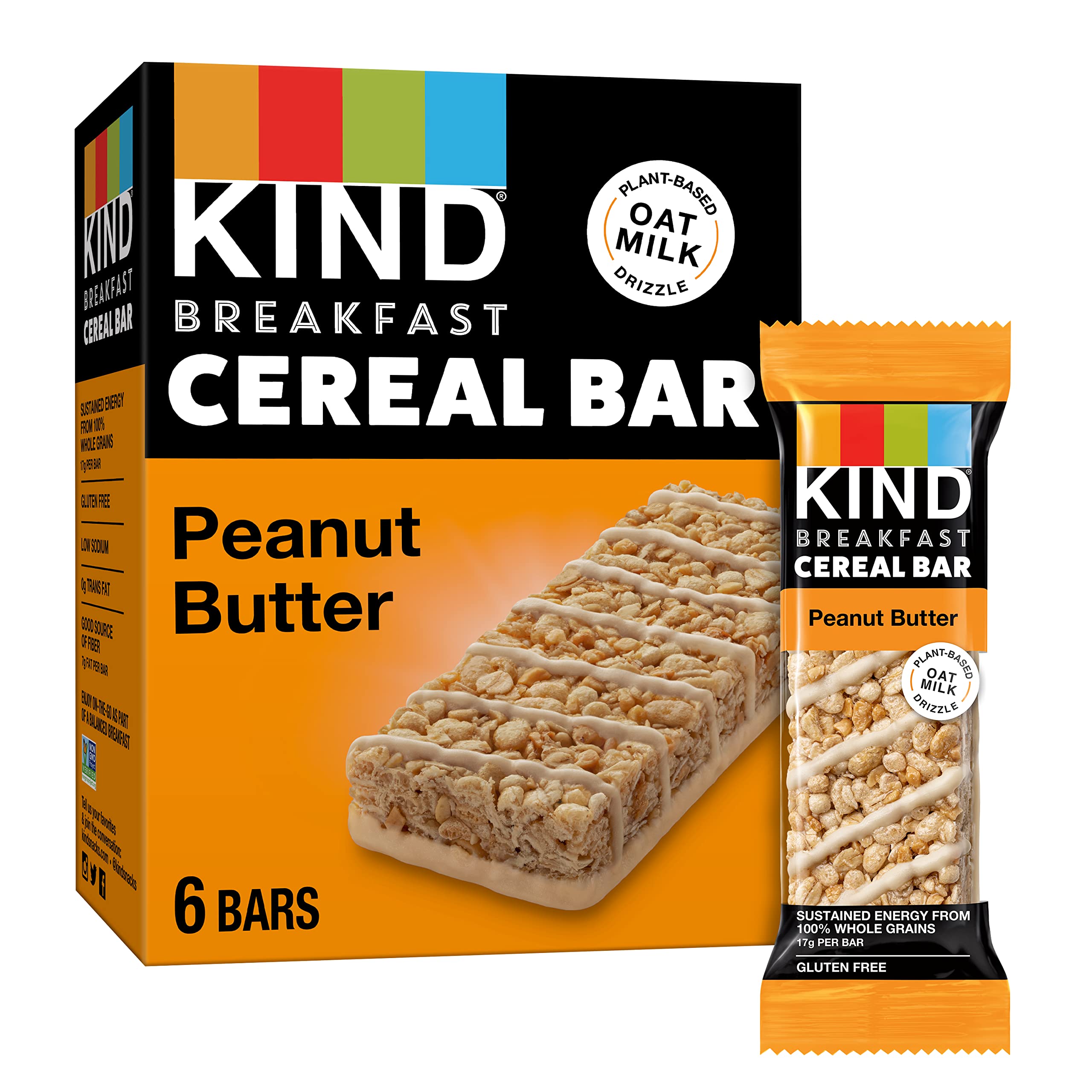 KIND Breakfast Cereal Bars - Gluten Free Peanut Butter Snack Bars, 9.3oz Box (6 Count) - Healthy On-the-Go Breakfast & Workout Energy Bars