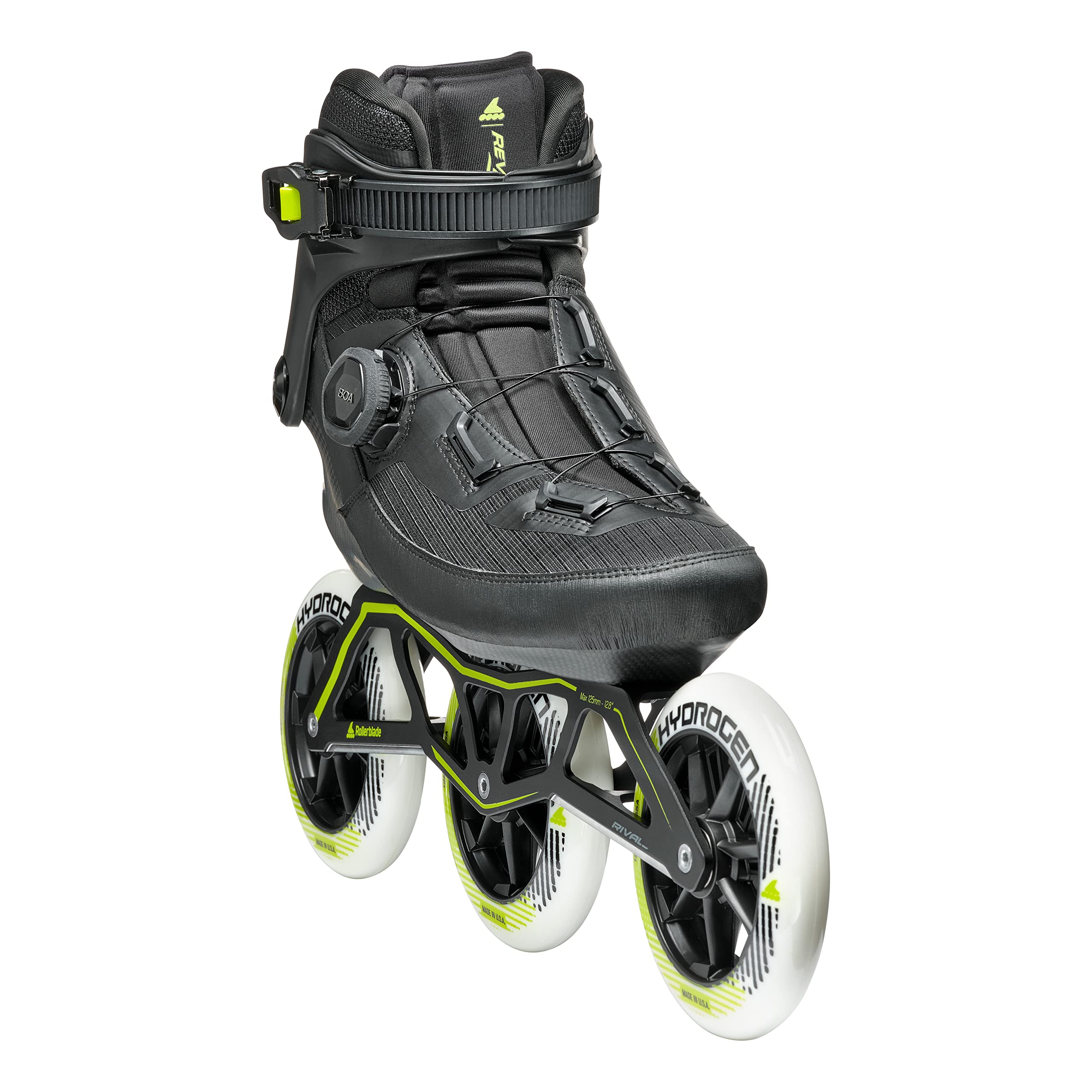 Rollerblade Revv BOA 125 Unisex Adult Inline Skates - Black High-Speed Performance Skates for Fitness, Racing & Outdoor Sports