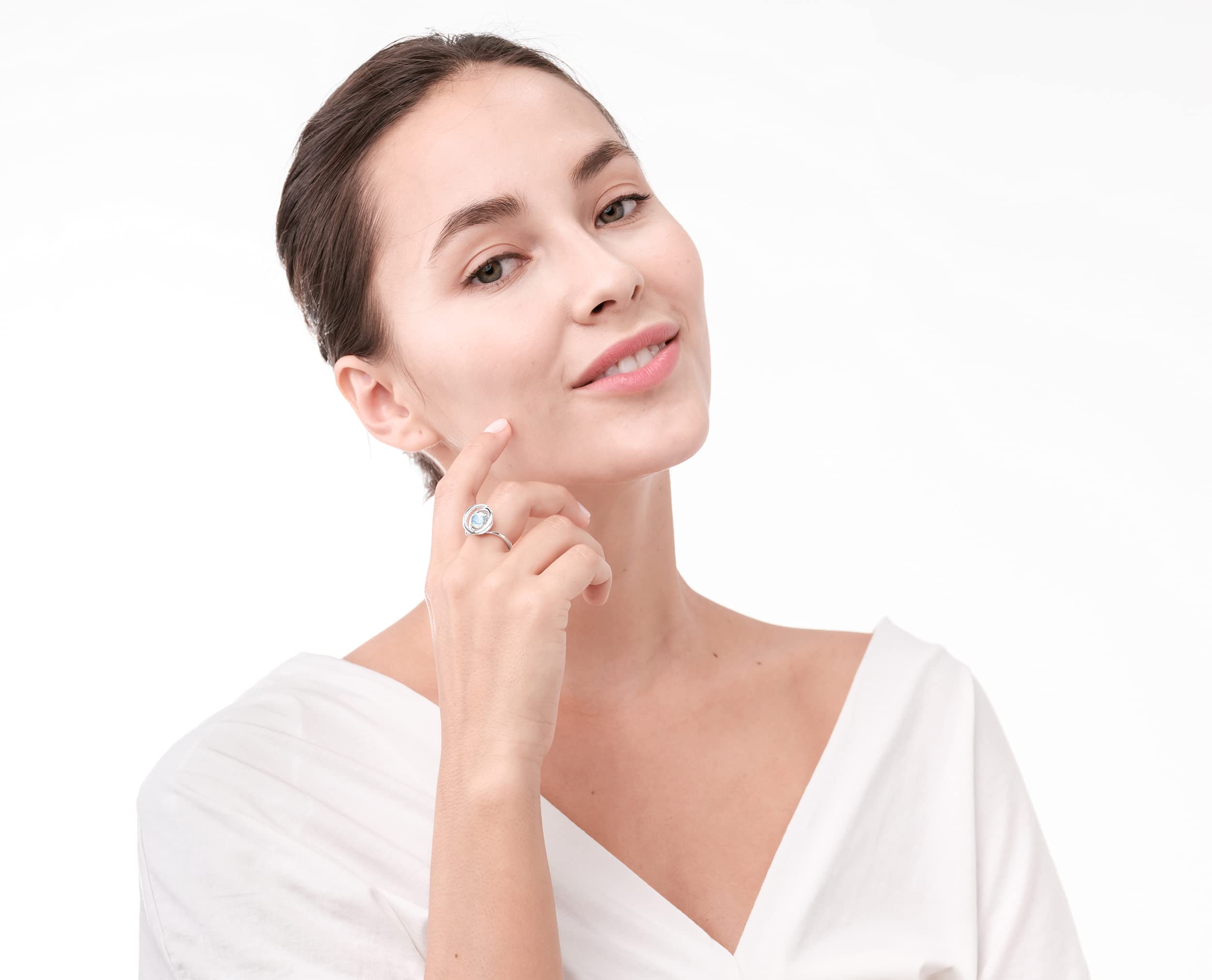 Rainbow Moonstone Ring for Women - Sterling Silver June Birthstone Solitaire Ring - Unique Circle Wave Design for Her - Perfect for Gifts, Weddings & Everyday Wear