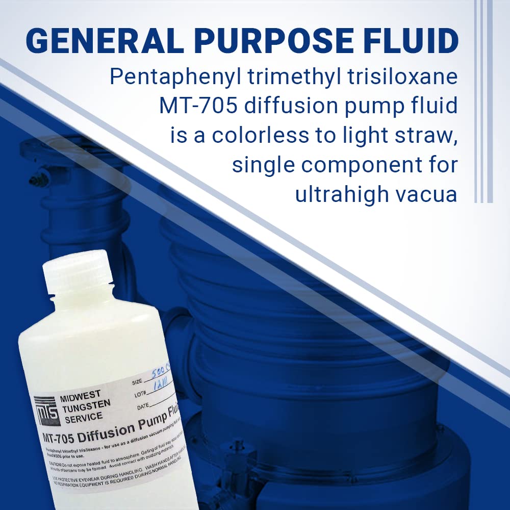 Midwest Tungsten MT-705 High Vacuum Diffusion Pump Oil - 500cc | Dow Corning Equivalent | Hydrolysis & Oxidation Resistant | Free MSDS Sheet | Ideal for Laboratory, Industrial Vacuum Systems & Semiconductor Manufacturing