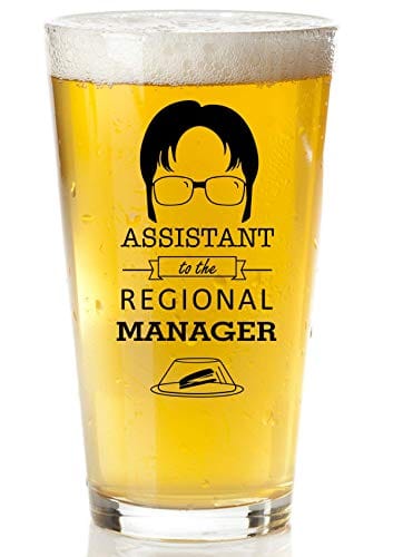 Funny The Office Dwight Schrute Beer Glass - 16oz Assistant to The Regional Manager Mug - Dunder Mifflin Collectible Gift for Men & Women - Perfect for Office Parties, TV Show Fans & Gift Giving