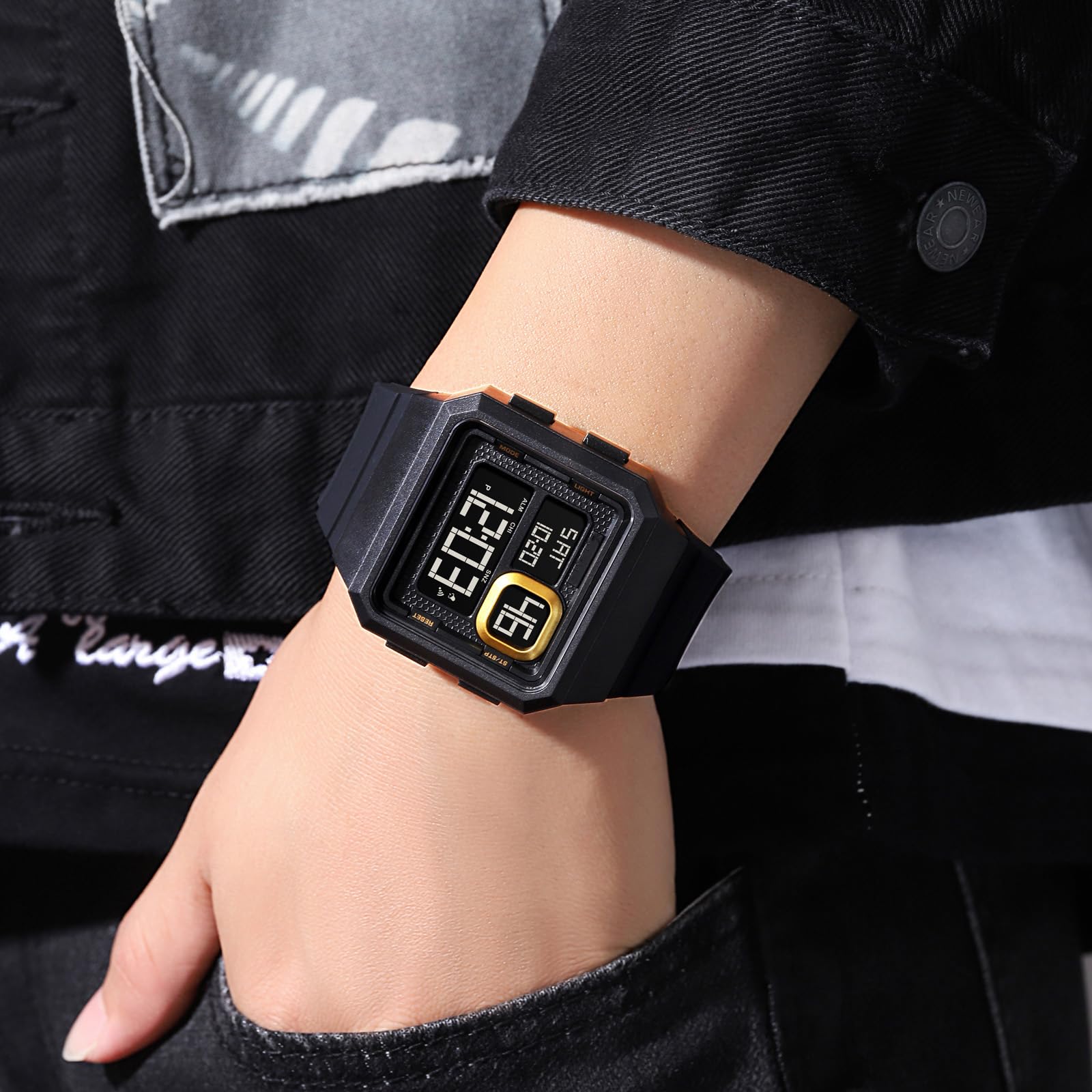 Reginald Men's Big Face Digital Watch - Waterproof LED Chronograph with Silicone Strap, Fashion Square Watch for Outdoor Sports & Casual Wear