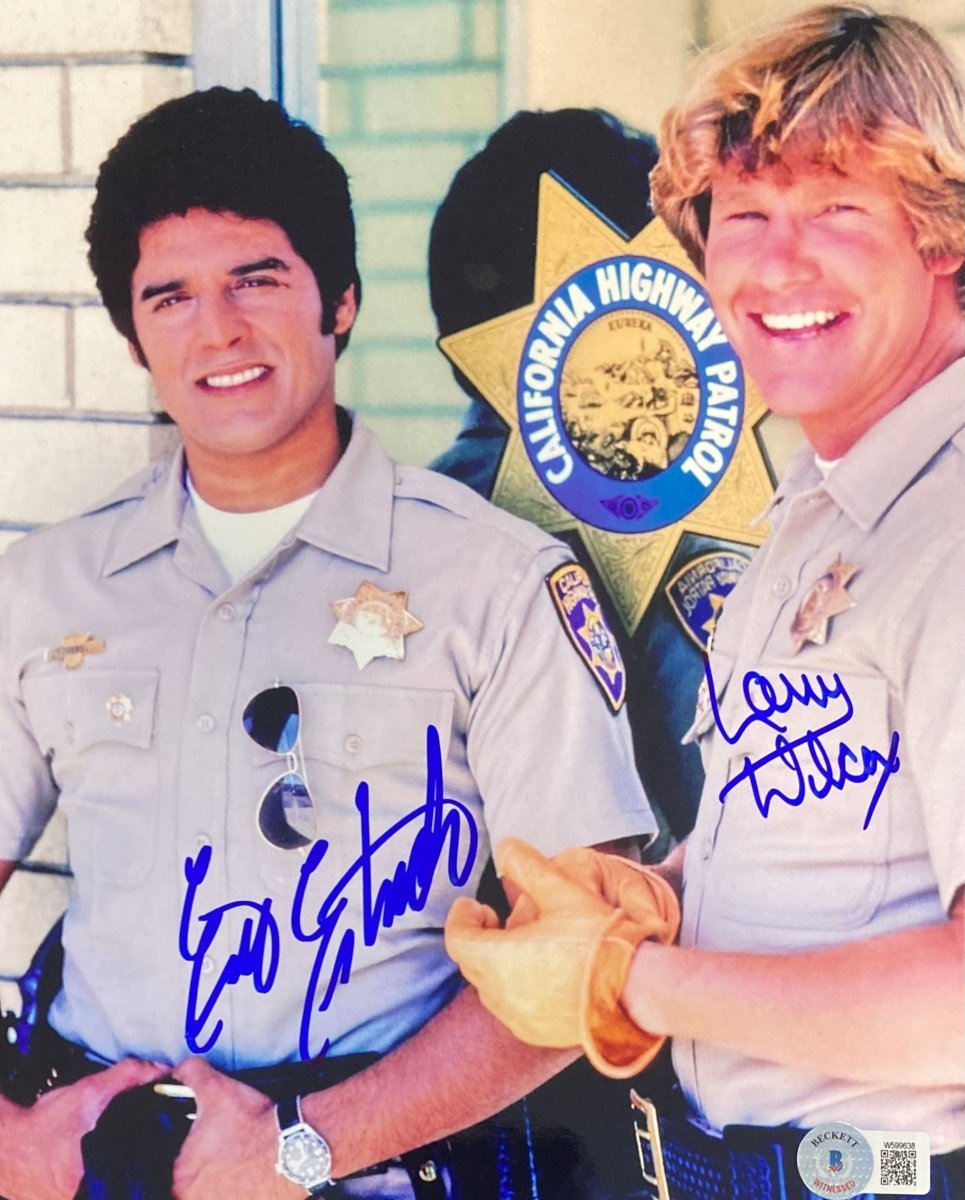 Erik Estrada & Larry Wilcox Signed 8x10 CHIPS TV Show Photo - Authentic BAS ITP Certified - Perfect for Collectors, Fans, and Memorabilia Displays