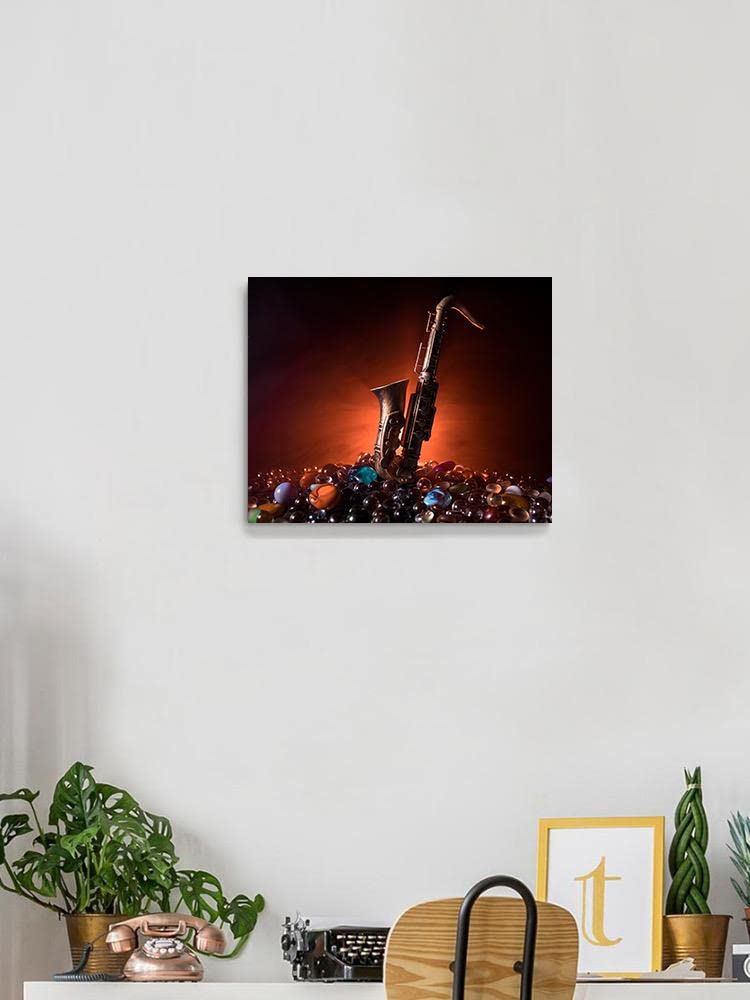 Saxophone on Marbles - Abstract Music Art Print - Premium Wrapped Canvas Wall Decor for Living Room, Bedroom & Office
