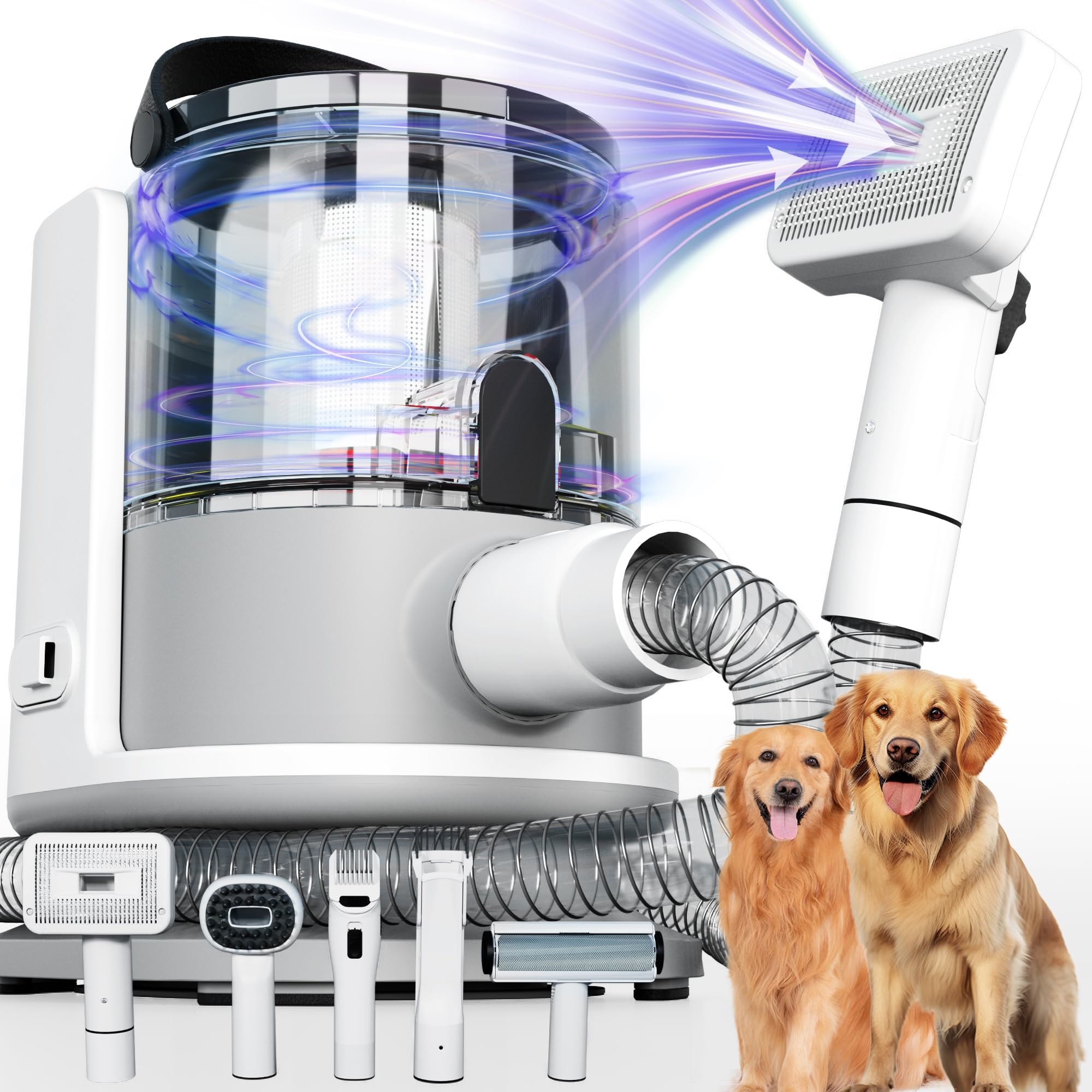 FOTING 5-in-1 Dog Grooming Vacuum Kit - 12000Pa Powerful Pet Hair Vacuum with Clippers, Shedding Brush & 2 Suction Levels - Professional Grooming Tools for Dogs - Perfect for Home Pet Grooming & Shedding Control