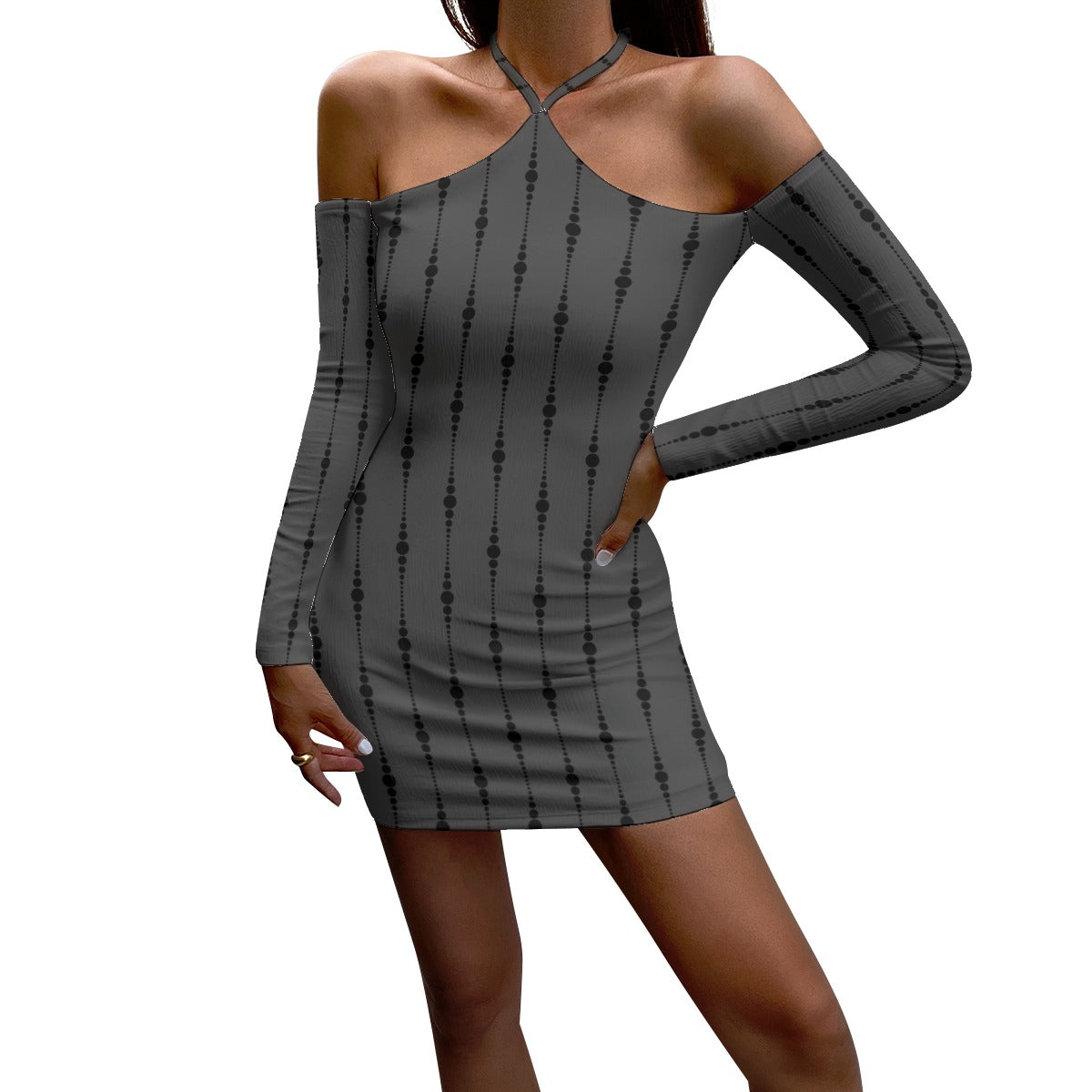 Stylish Gray and Black Halter Lace-Up Dress for Women | Sexy Bodycon Party Dress | Perfect for Night Out, Club Wear, and Special Occasions
