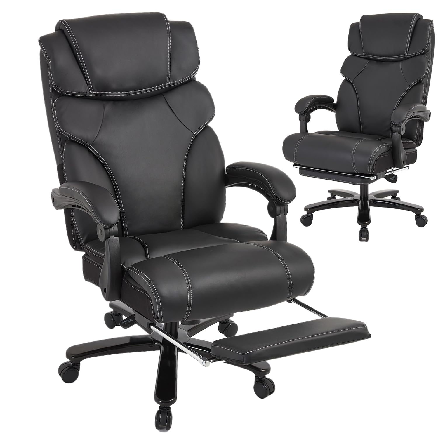 Premium KCREAM Reclining Office Chair with Footrest - Heavy Duty Big & Tall Executive Chair, 400lbs Capacity - Ergonomic Adjustable Back Support & Swivel for Home, Office & Gaming Use