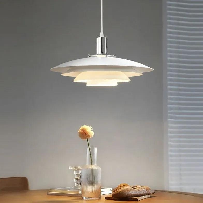 4-Layer White Lampshade Aluminum Pendant Light Fixture - Modern Hanging Ceiling Light for Dining Room, Kitchen Island & Bedroom