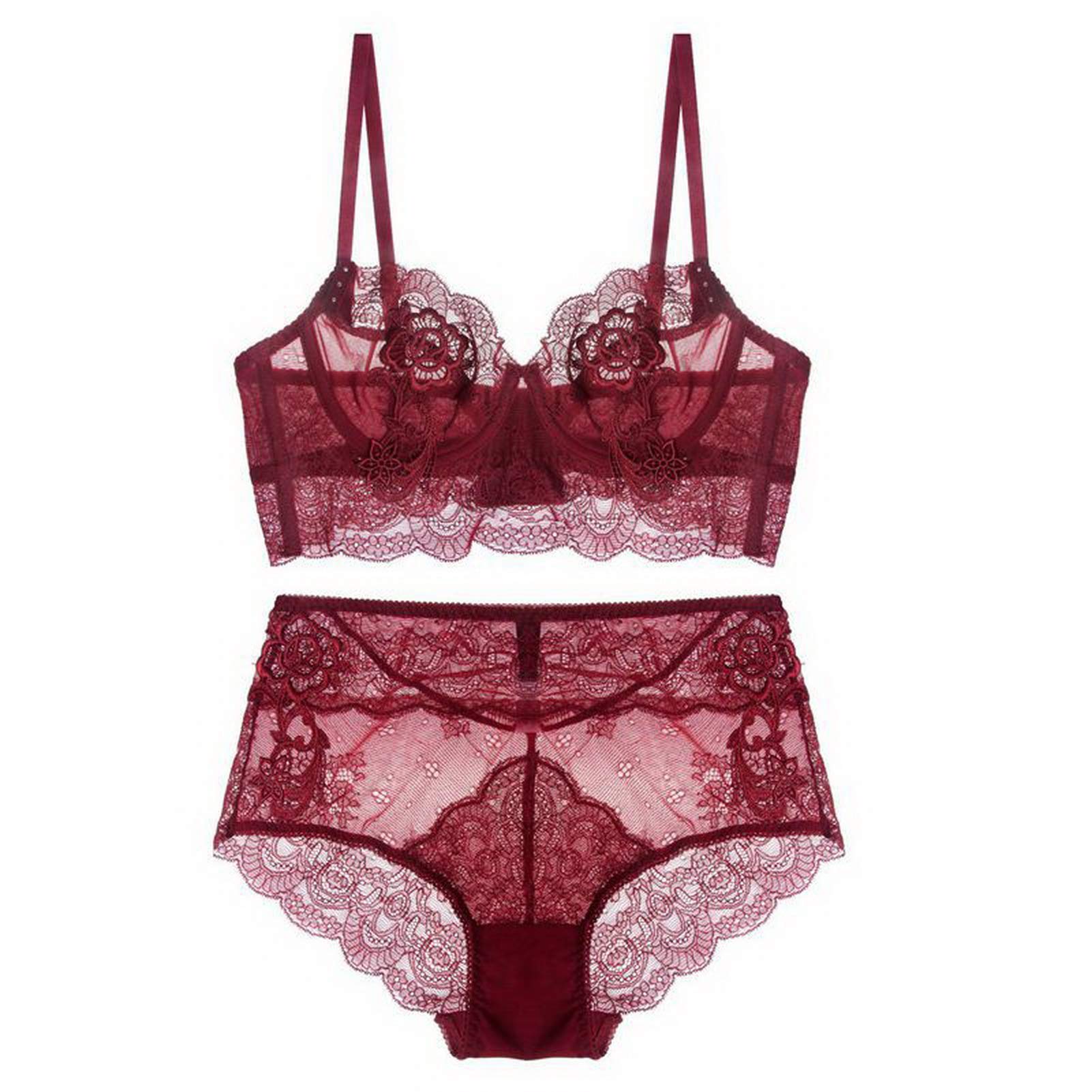 ZEGOO Women's Lace Embroidery Push Up Bra & High Waist Panty Set - Sexy Comfortable Everyday Underwear for Work, Date Night & Special Occasions