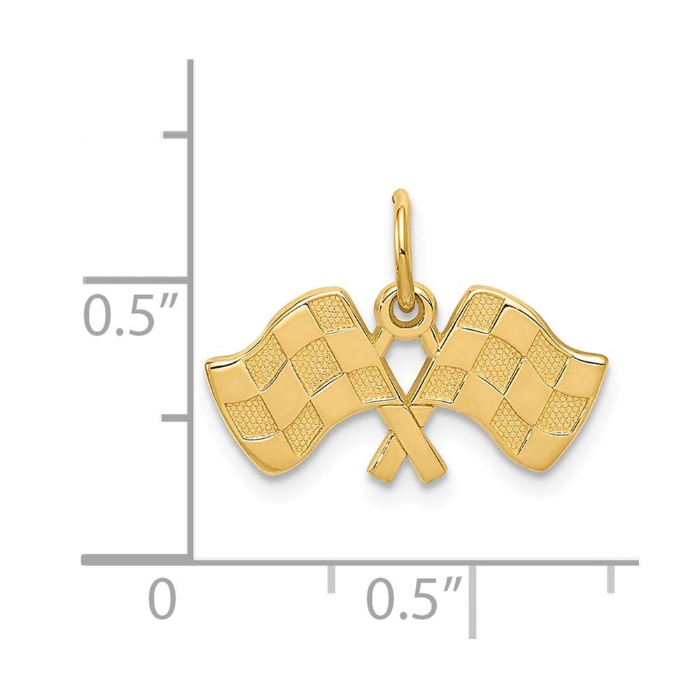 14K Yellow Gold Racing Flags Charm Pendant - Elegant Jewelry for Car Enthusiasts & Motorsport Fans - Perfect for Gifts, Racing Events & Everyday Wear