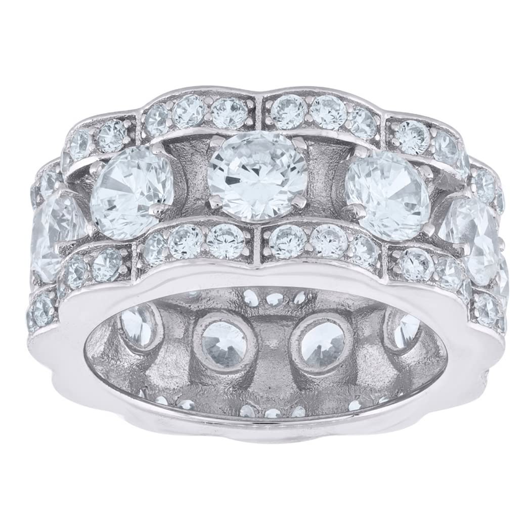 925 Sterling Silver Men's CZ Cubic Zirconia Simulated Diamond Eternity Ring Band - Presidential Style 9.5mm Wide - Size 7 8 9 10 11 12 - Perfect Wedding Band, Anniversary Gift & Everyday Jewelry for Men