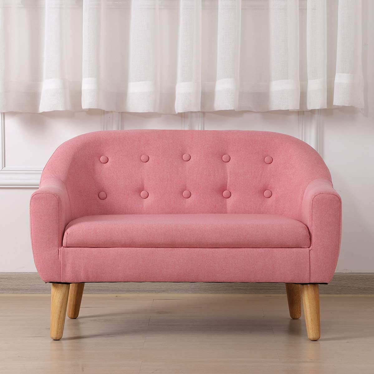 Koopo Kids Sofa - 30-Inch Pink Linen Fabric 2-Seater Upholstered Toddler Couch for Children | Perfect for Playroom, Nursery & Gift Giving