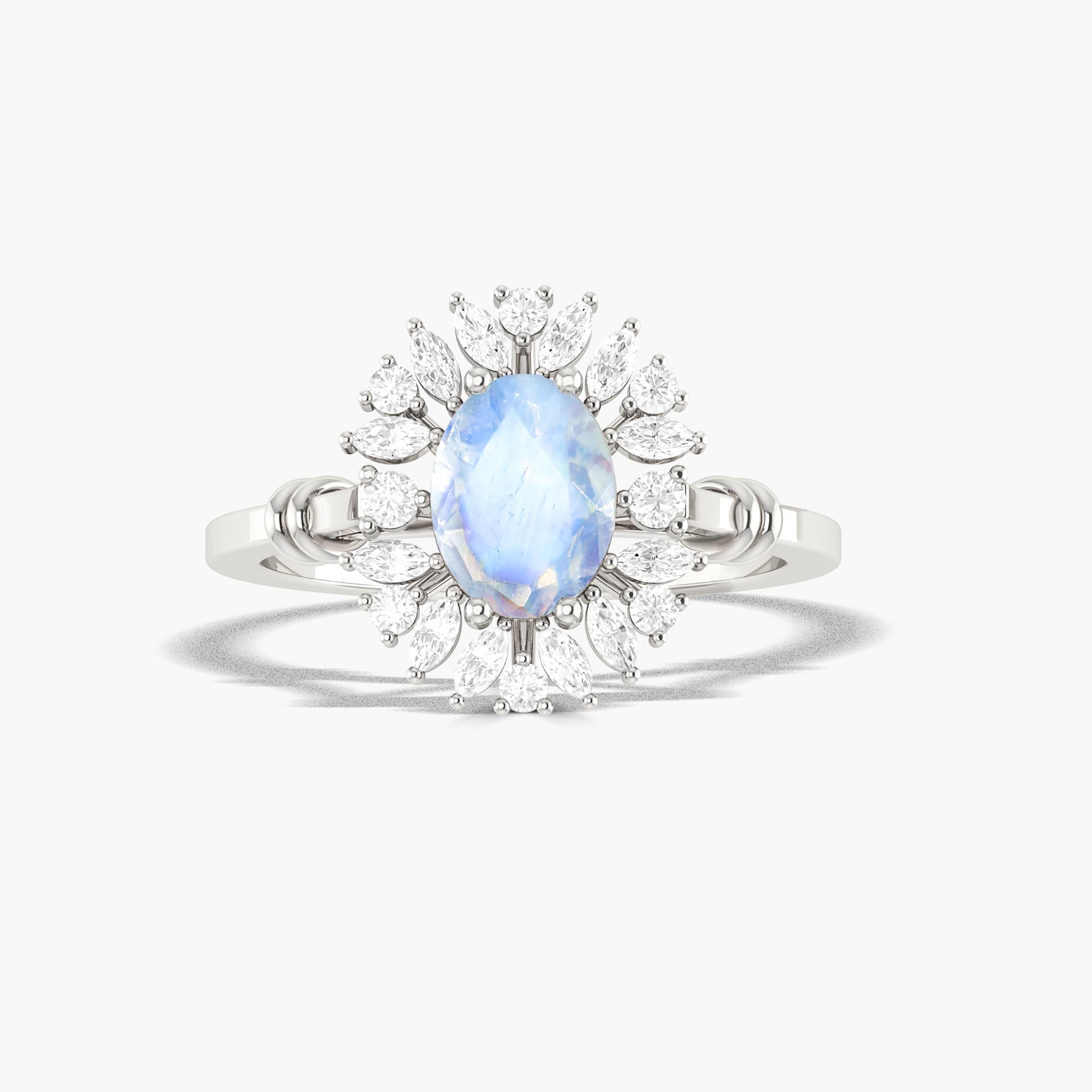 Stunning White Rainbow Moonstone Gold Statement Ring for Wedding & Engagement | Elegant Bridal Jewelry Gift for Her