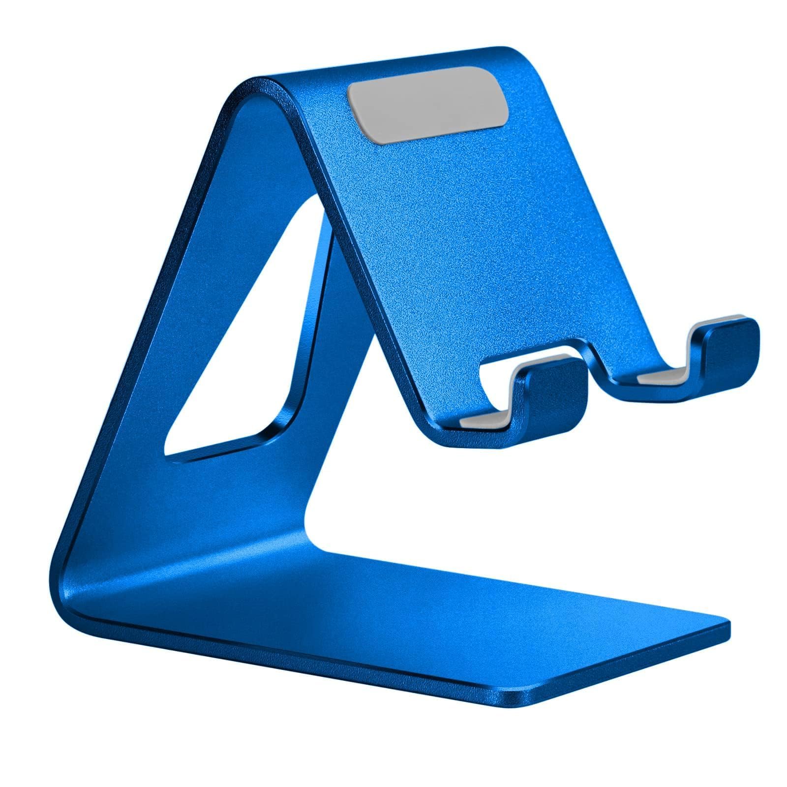 Aluminum Phone Stand Holder for Desk - Universal Smartphone Dock Cradle Compatible with iPhone 15 14 13 12 Pro 11 X XS Max 8 7 6 6S Plus SE 5 5S & Samsung Galaxy - Blue - Perfect for Office, Home & Video Calls