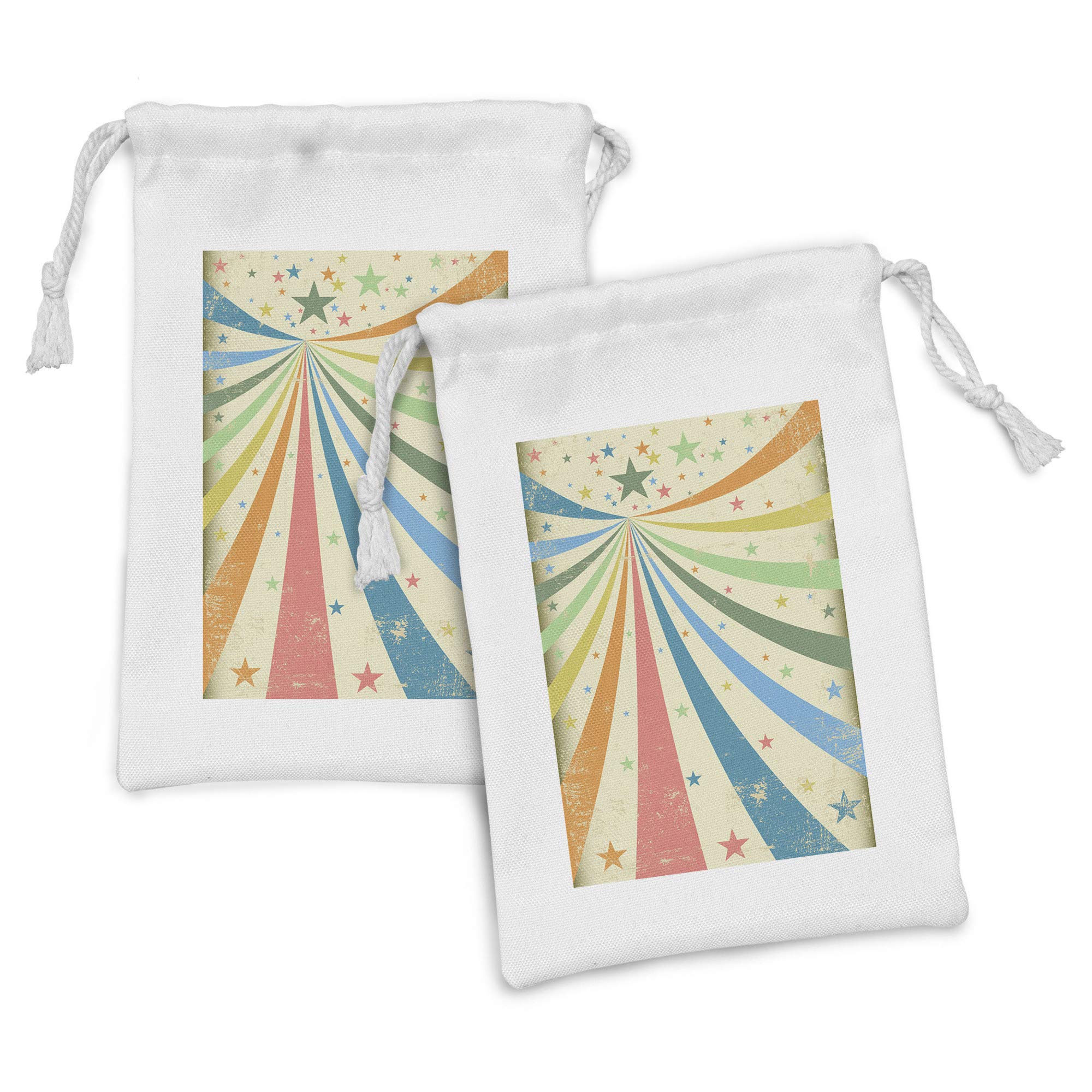 Ambesonne 2-Pack Circus Drawstring Pouches - Colorful Carnival Rainbow Stars Design, 9