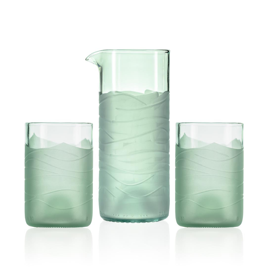 Glacier Glass 16oz Water Pitcher with 2 12oz Tumblers - 3-Piece Set for Iced Tea, Lemonade & Summer Beverages | BPA-Free Glass Drinkware for Home, Kitchen & Entertaining