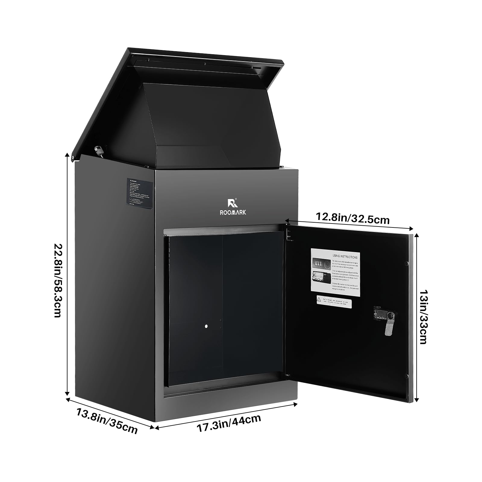 17x14x23 Inch Waterproof Weather-Resistant Galvanized Steel Package Delivery Box - Outdoor Mailbox for Porch, Fence & Curbside - Large Capacity Black Parcel Drop Box (Perfect for Secure Package Delivery, E-commerce Shipments & Mail Protection)