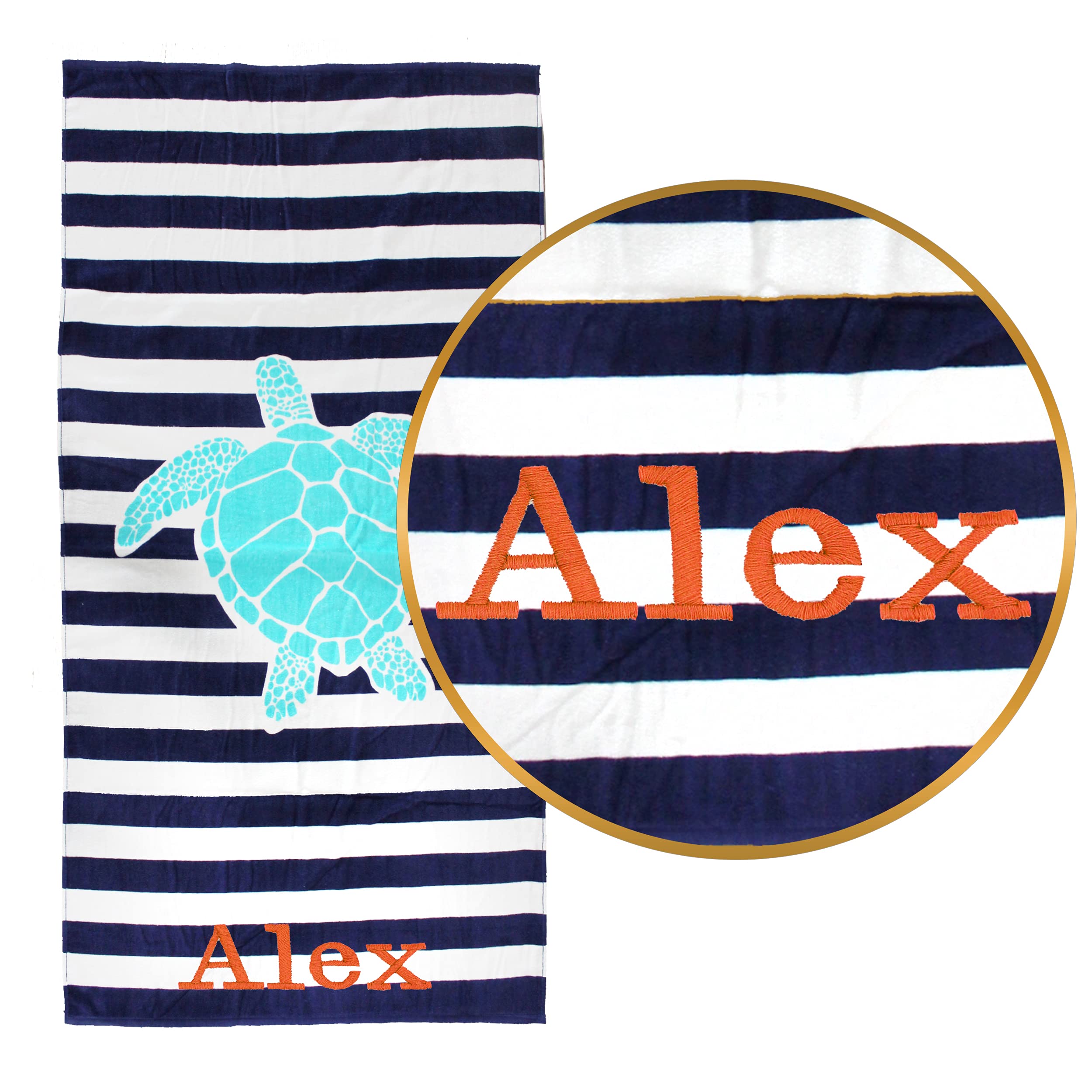 Custom Embroidered Beach Towels with Name - Personalized Monogram Gifts for Kids, Women & Men - Soft Sea Turtle Design for Pool, Vacation & Summer Outings