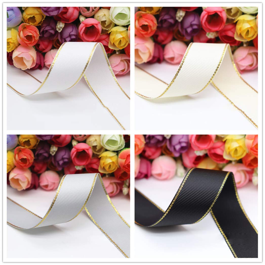 10 Yards Glitter Gold Edge Double Sided Grosgrain Ribbon for Hair Bows, Gift Wrapping, DIY Crafts - Perfect for Wedding Decor, Scrapbooking & Party Supplies