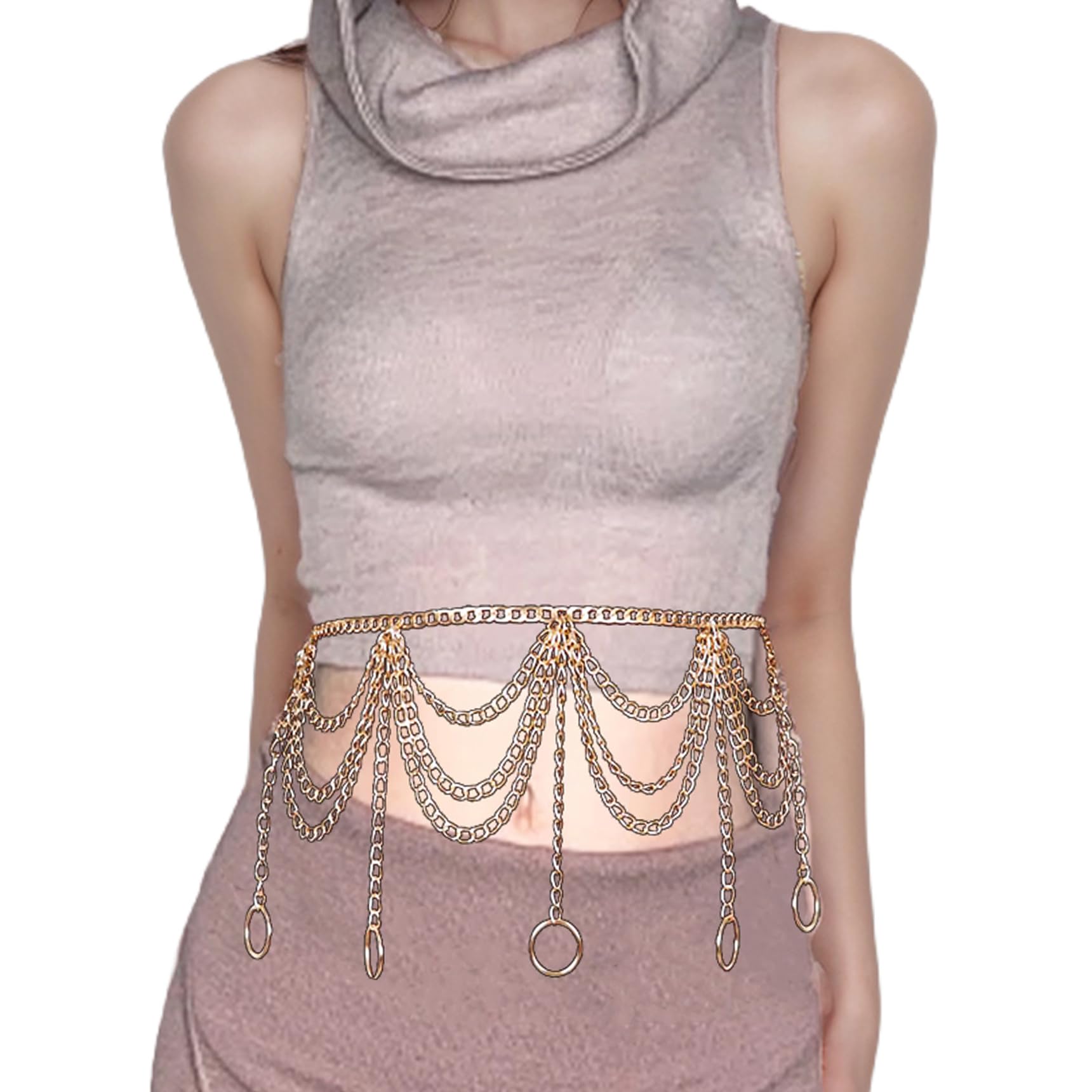 Adjustable Gold Metal Waist Chain Belt for Women & Girls - Plus Size Body Jewelry Link Belt for Parties, Weddings & Fashion Accessories
