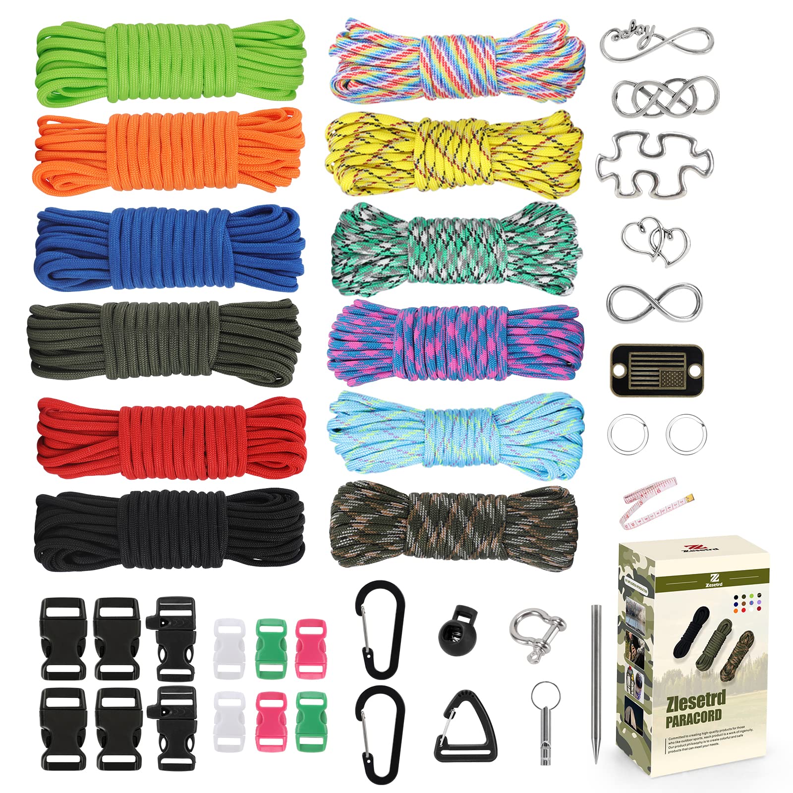 12-Color 20ft Paracord Bracelet Kit - Survival DIY for Camping & Hiking