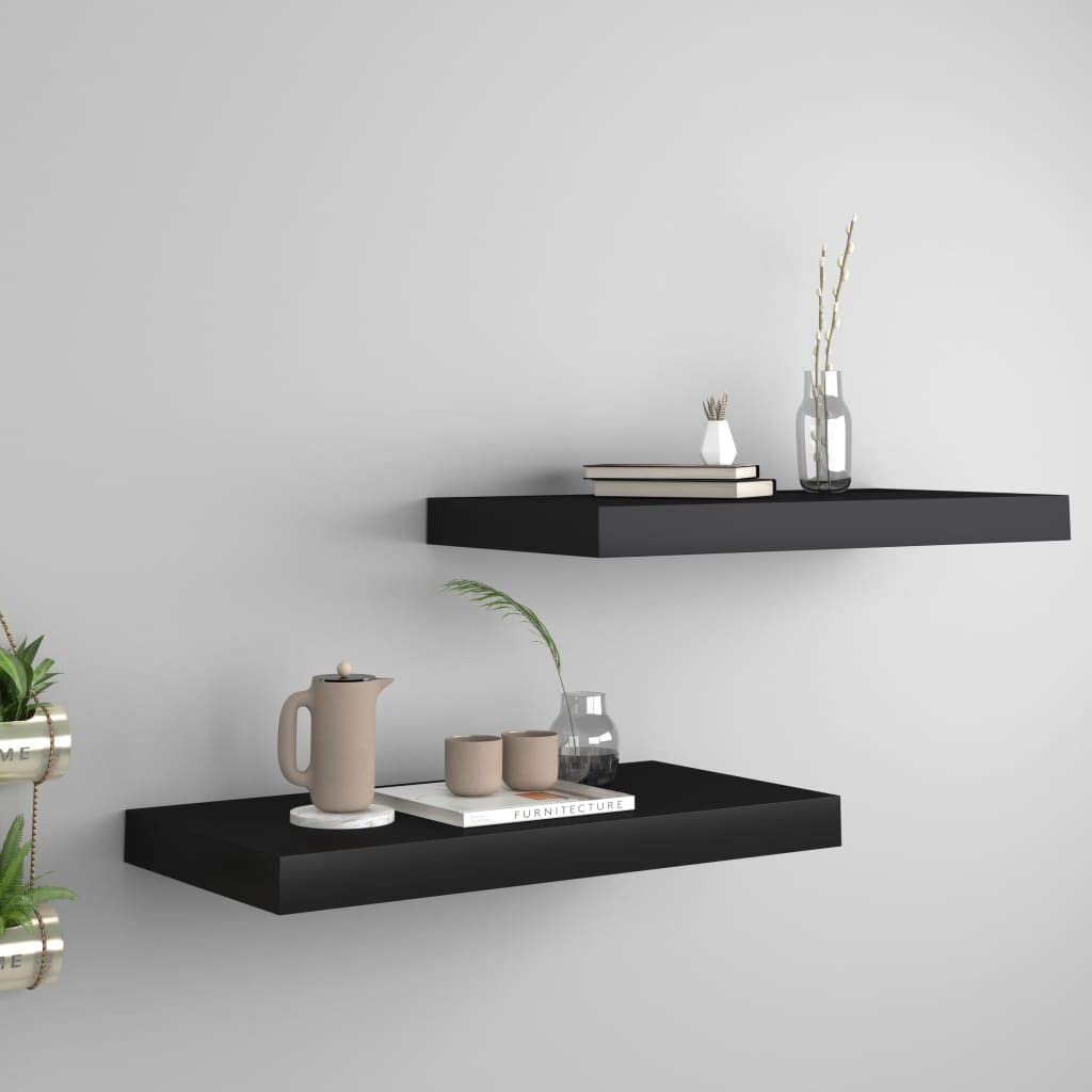 Floating Shelves Set of 2 - 19.7x9.1x1.5 Inch Black MDF Wall Mounted Shelves for Bedroom, Living Room, Bathroom - Modern Decorative Storage Shelves for Home Office, Kitchen, Books & Decor Display