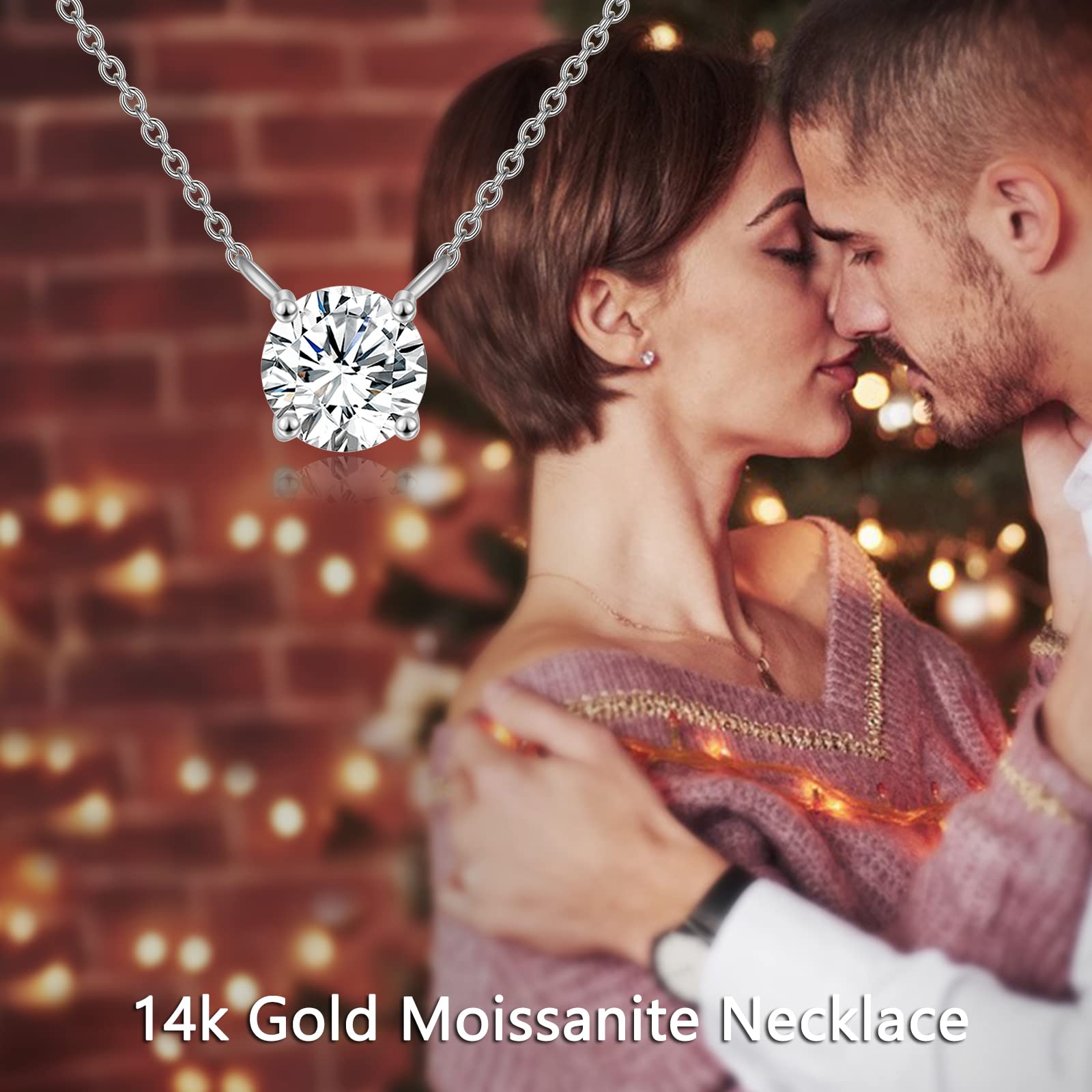 14K Real Gold Moissanite Necklace - Classic 4-Prong Round Cut Solitaire Simulated Diamond Choker for Women & Girls | Mothers Day Gift Jewelry (0.5ct-2ct, 16+2 Inch) | Perfect for Weddings, Anniversaries & Special Occasions