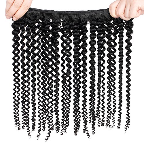 Yvonne Kinky Curly Human Hair Weave 3 Bundles - 100% Brazilian Virgin Hair Extensions (14 16 18 Inch) - Natural Black Color for Afro-Caribbean Hairstyles - Perfect for Braids, Twist Outs & Protective Styles