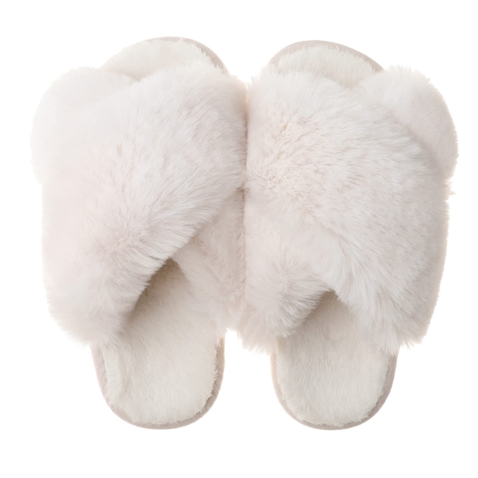 Women's Fuzzy Slippers - Winter Warm Soft House Slippers with Open Toe & Cross Band | Cozy Solid Color Indoor Slippers for Living Room, Bedroom & Home Comfort