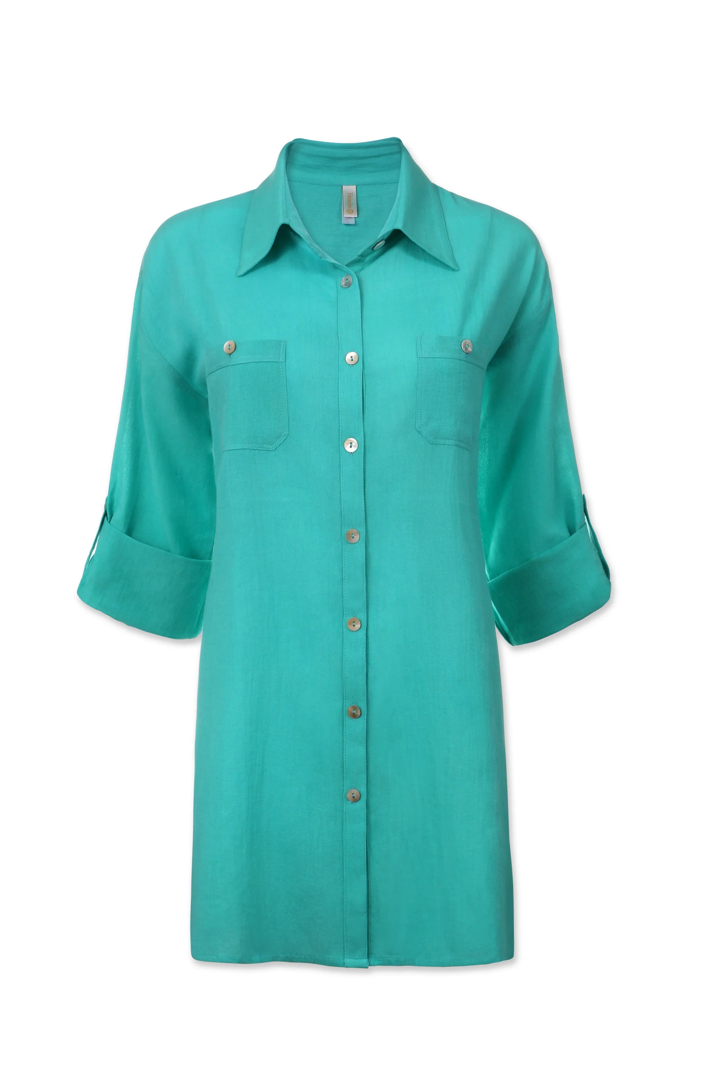 Stylish Camp Shirt Cover Up in Seafoam Aqua - Perfect for Beach, Pool, and Summer Outings