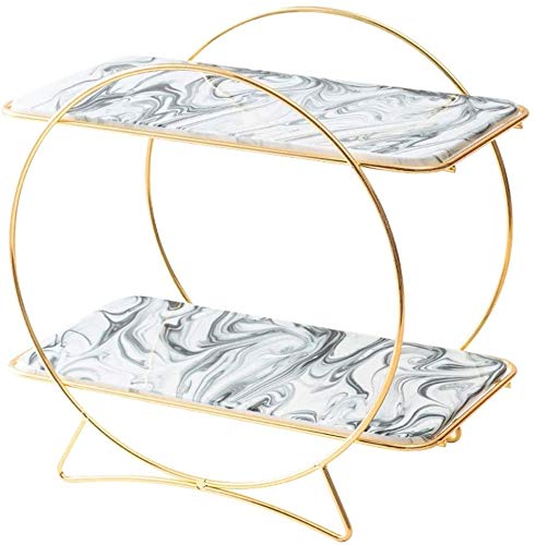 ZCM European Style Double Layer Ceramic Fruit Bowl & Cake Stand - Elegant Fruit Tray for Living Room Decor, Kitchen Countertop, and Dining Table Display (Color: Blue)