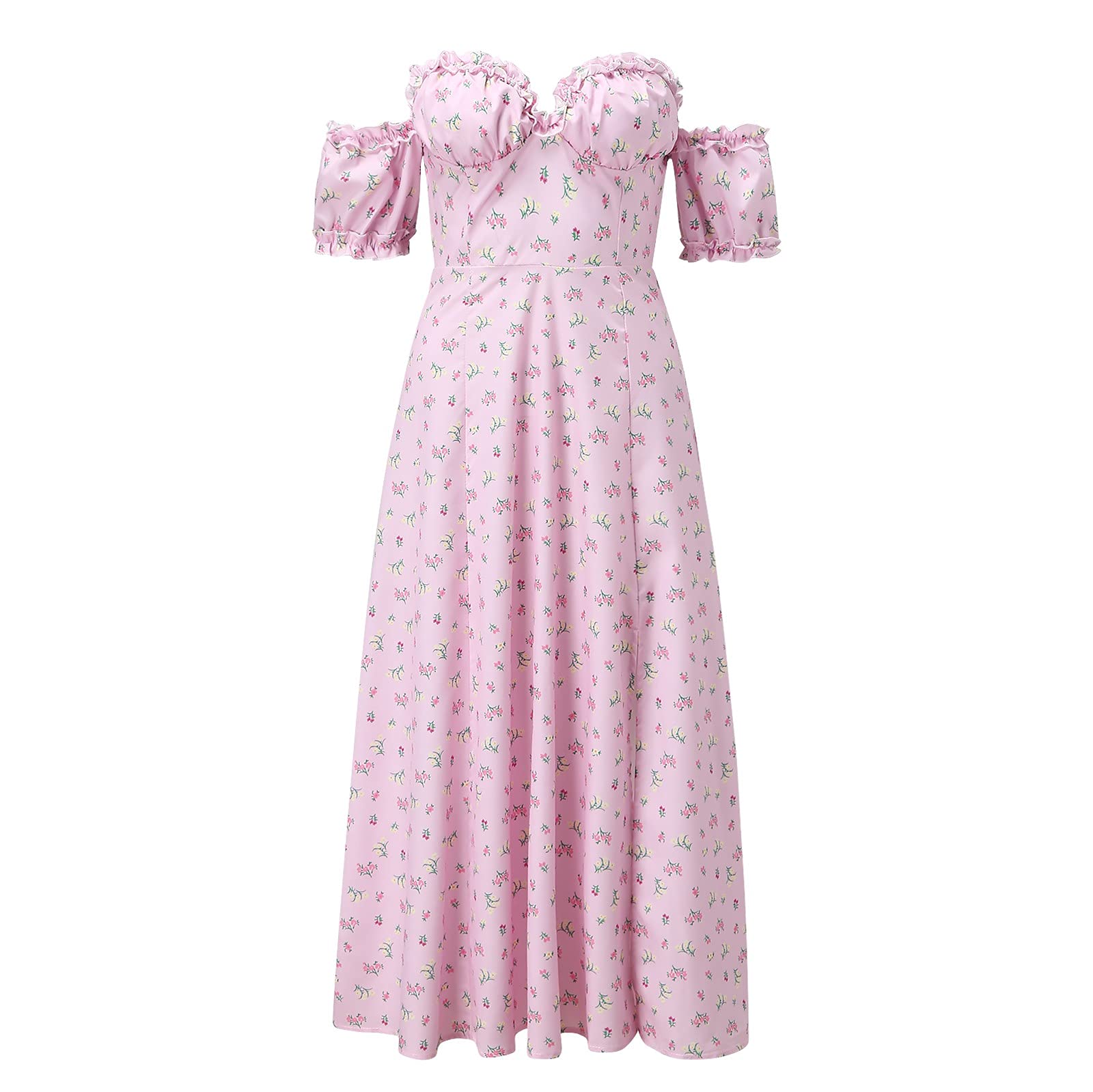 Women's Floral Print Tube Top Long Dress with High Slit - Slimming Wooden Strapless Skirt for Party, Wedding & Evening Occasions