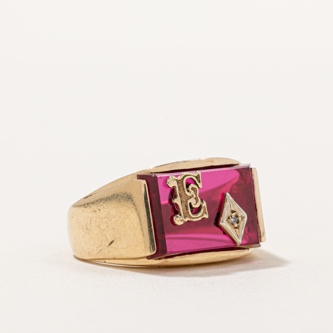 Synthetic Ruby & Diamond 'E' Initial Ring - 7.00ct Ruby & 0.005ct Diamond - Size 9 - Elegant Personalized Jewelry for Women - Perfect Gift for Birthday, Anniversary & Valentine's Day