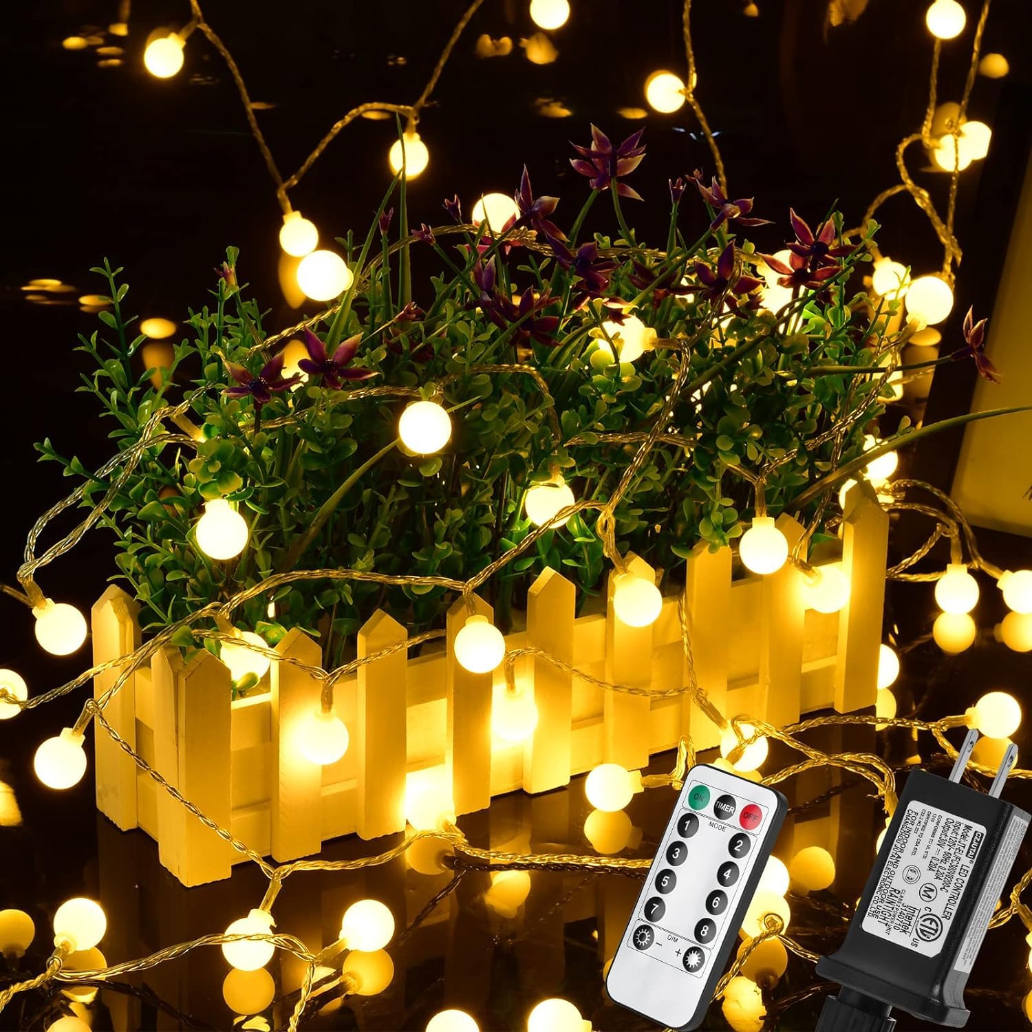 33FT 100LED Fairy Christmas String Lights Plug in - Waterproof Globe Ball Twinkle Lights with 8 Modes for Indoor/Outdoor Decor - Perfect for Bedroom, Wedding, Party, Christmas Tree & New Year Celebrations (Warm White)