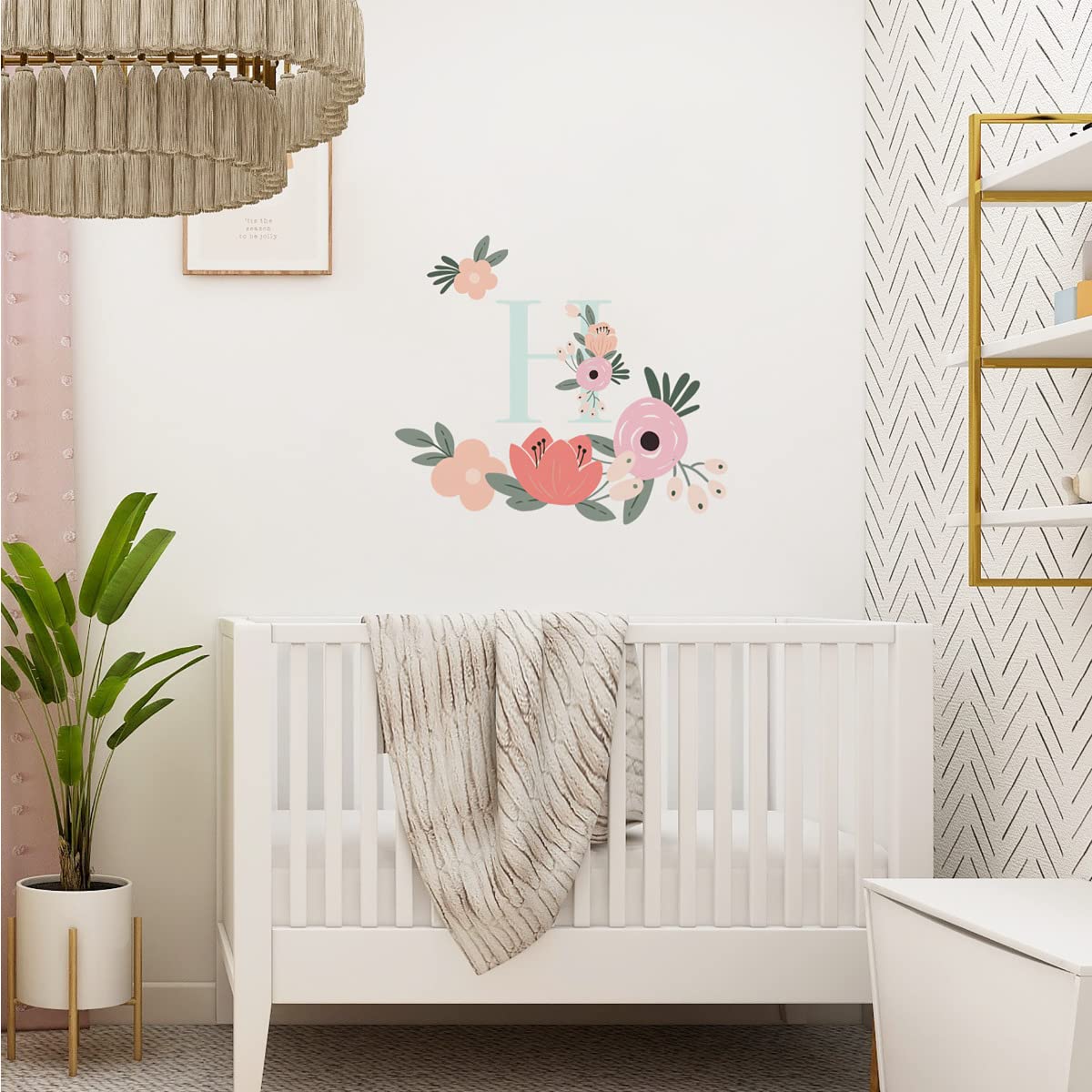 RoomMates RMK5153GM Floral Monogram Peel and Stick Giant Wall Decals - Self-Adhesive Wall Stickers for Bedroom, Nursery, Living Room Decor - Easy to Apply & Remove Home Decoration