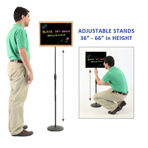 Adjustable Height Black Dry Erase Board 20x15 Inches with Wood Frame - Perfect for Classrooms, Offices & Home Organization